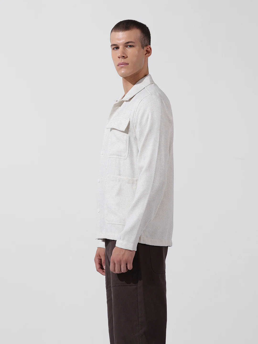 Men's Natural Regular Fit Textured Textured Shirt - Image 5