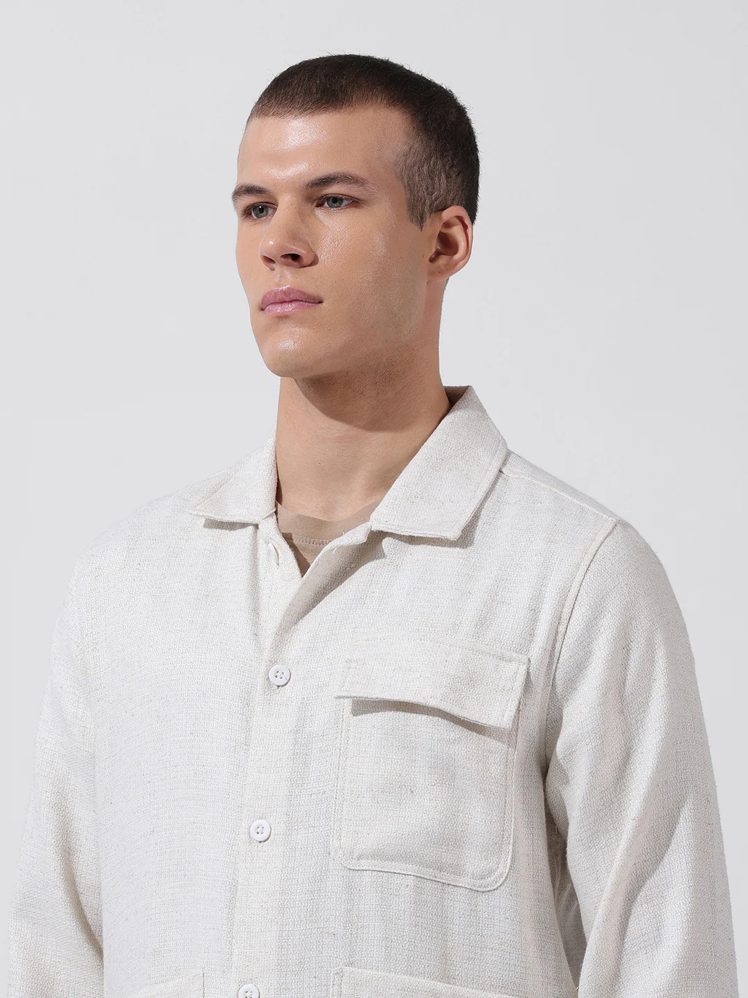 Men's Natural Regular Fit Textured Textured Shirt - Image 7