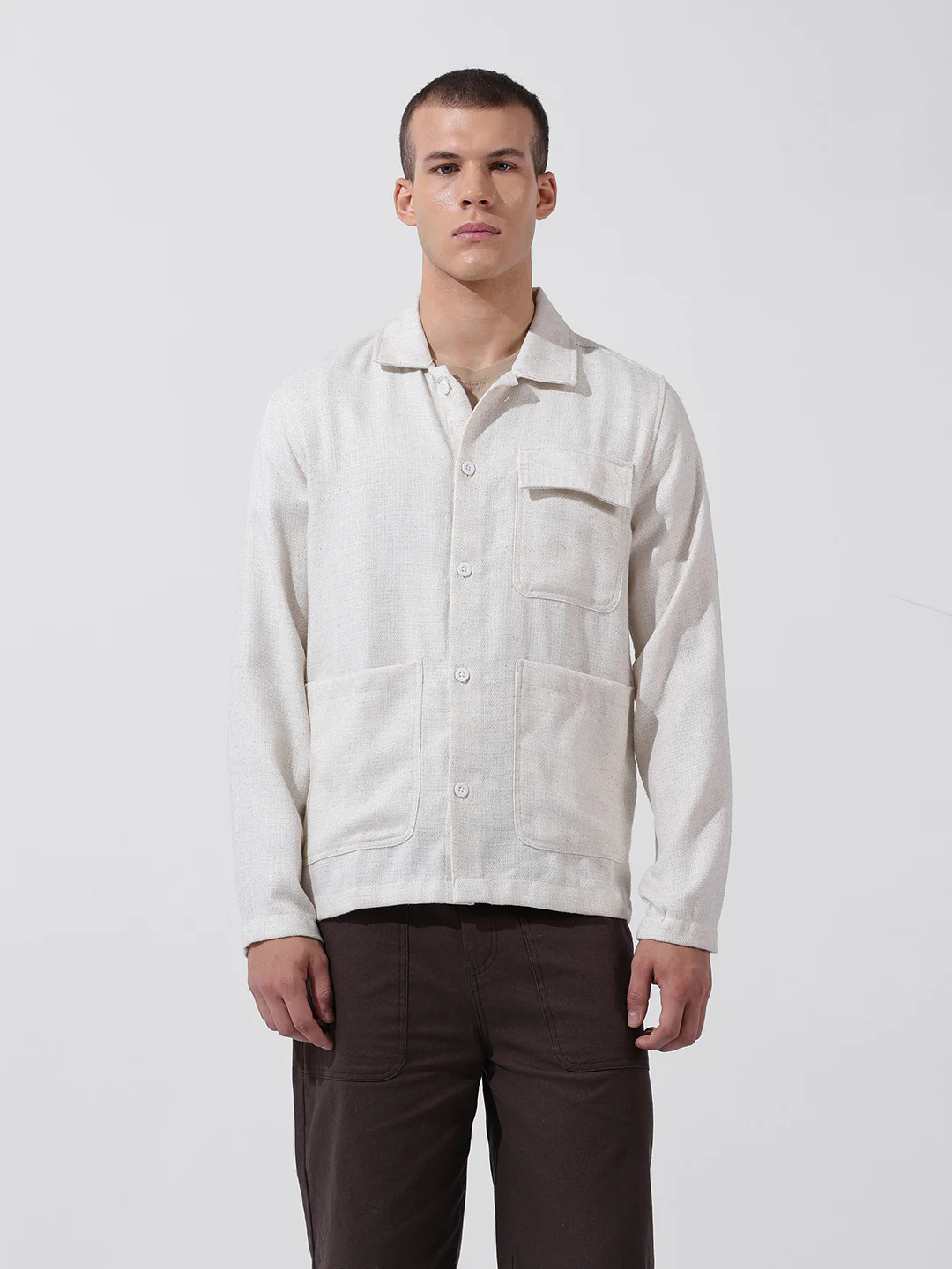 Men's Natural Regular Fit Textured Textured Shirt - Image 8