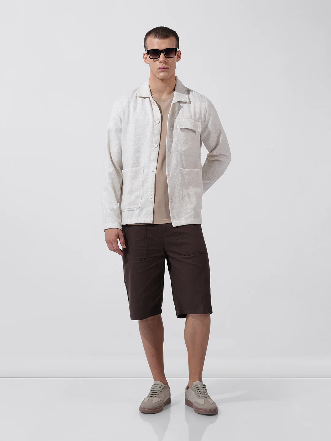 Men's Natural Regular Fit Textured Textured Shirt - Image 9