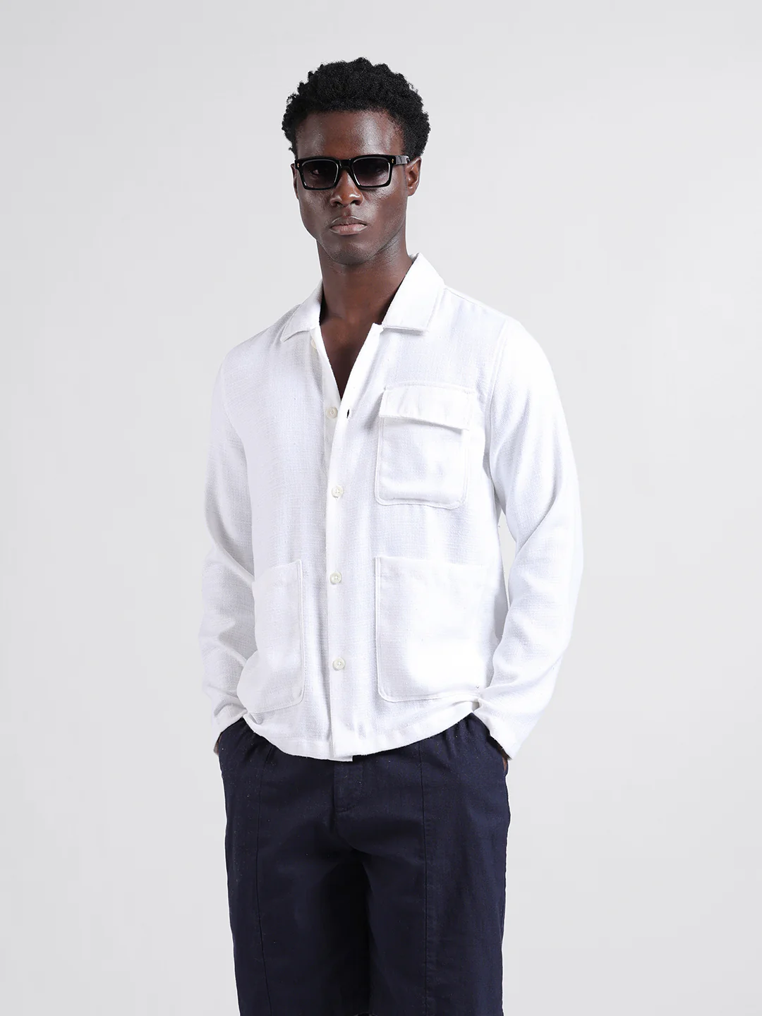 Men's White Regular Fit Textured Textured Shirt - Image 2
