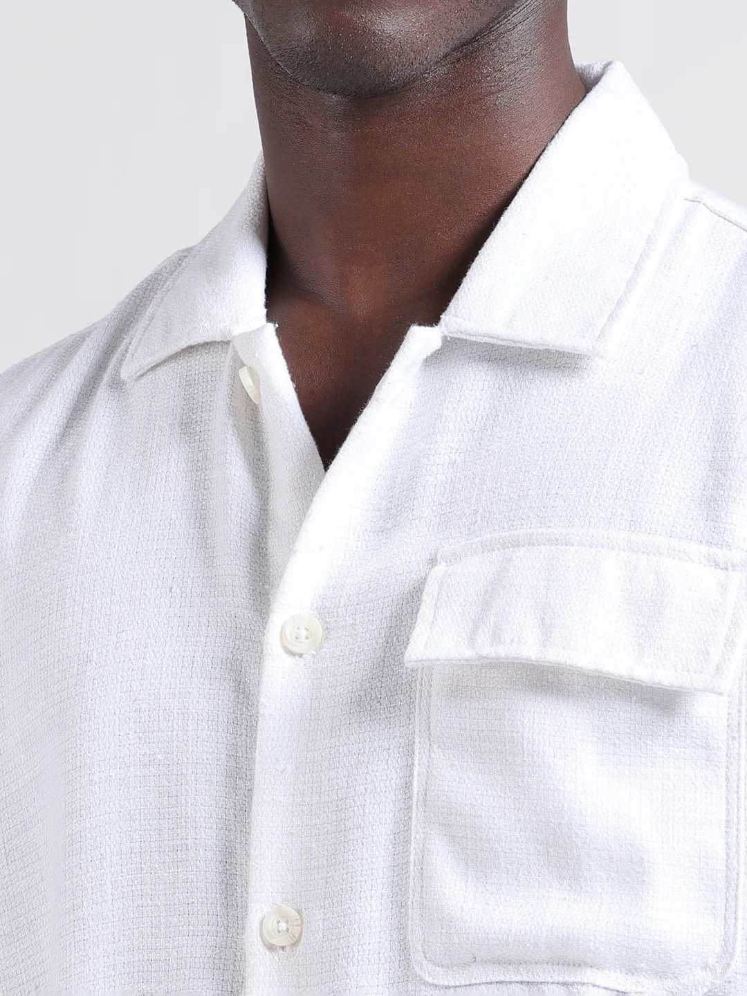 Men's White Regular Fit Textured Textured Shirt - Image 3