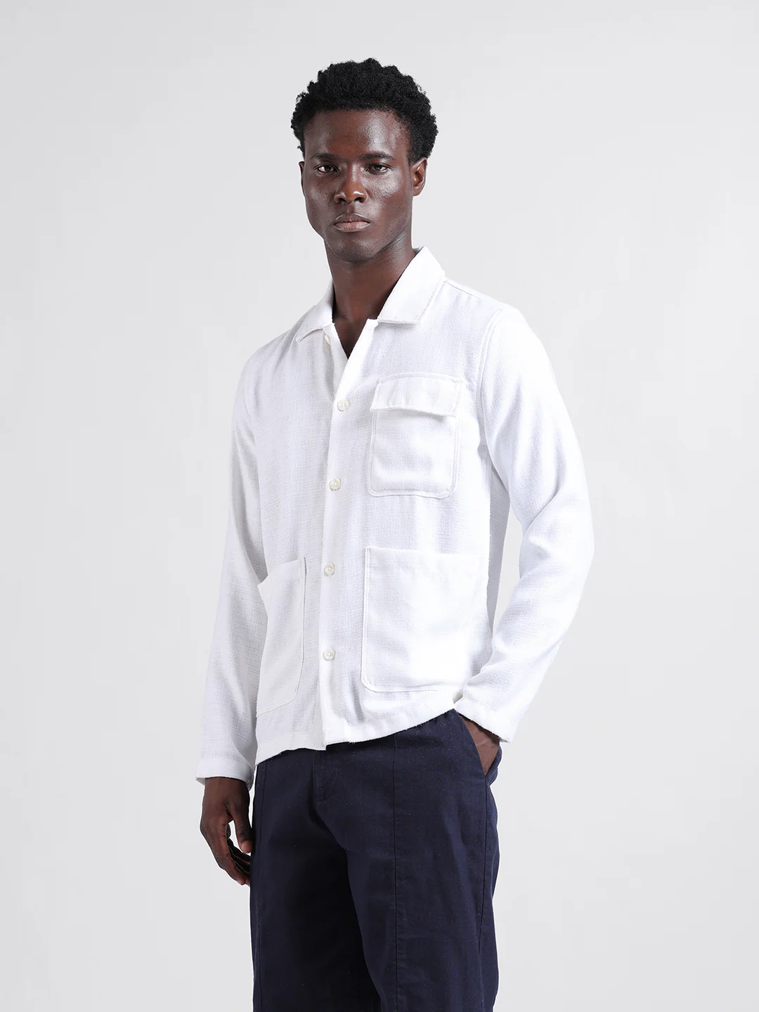 Men's White Regular Fit Textured Textured Shirt - Image 4