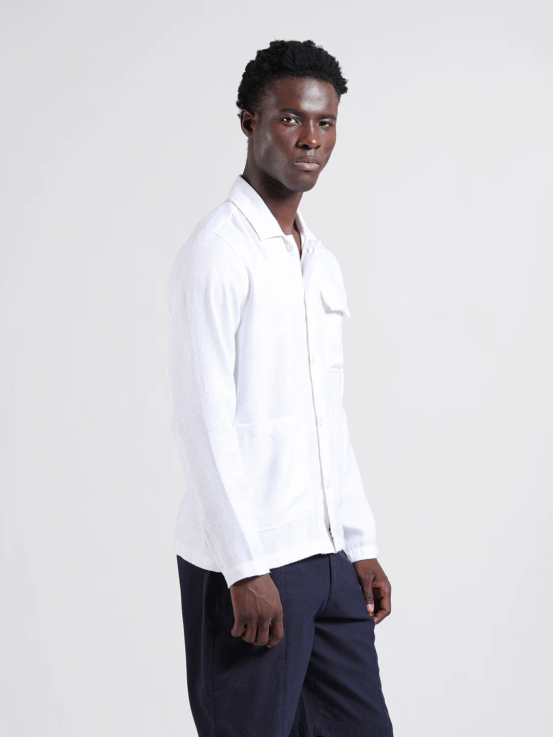 Men's White Regular Fit Textured Textured Shirt - Image 5