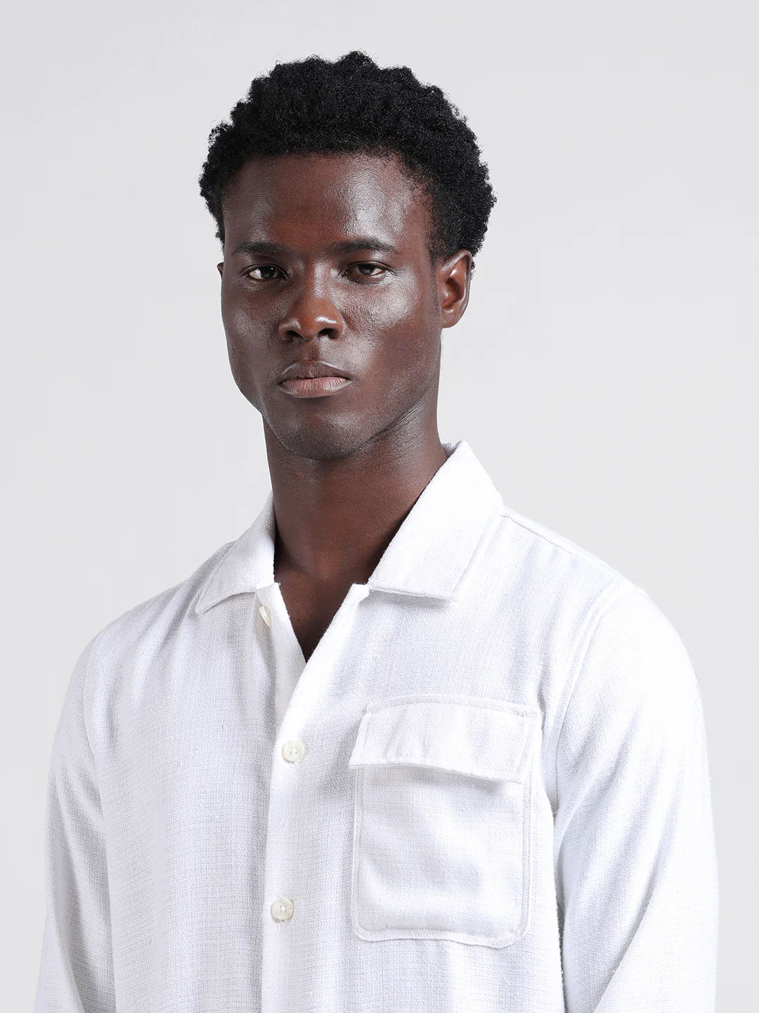 Men's White Regular Fit Textured Textured Shirt - Image 7