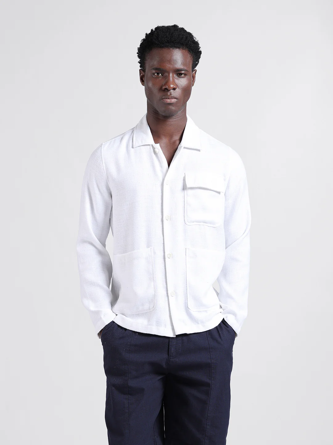 Men's White Regular Fit Textured Textured Shirt - Image 8