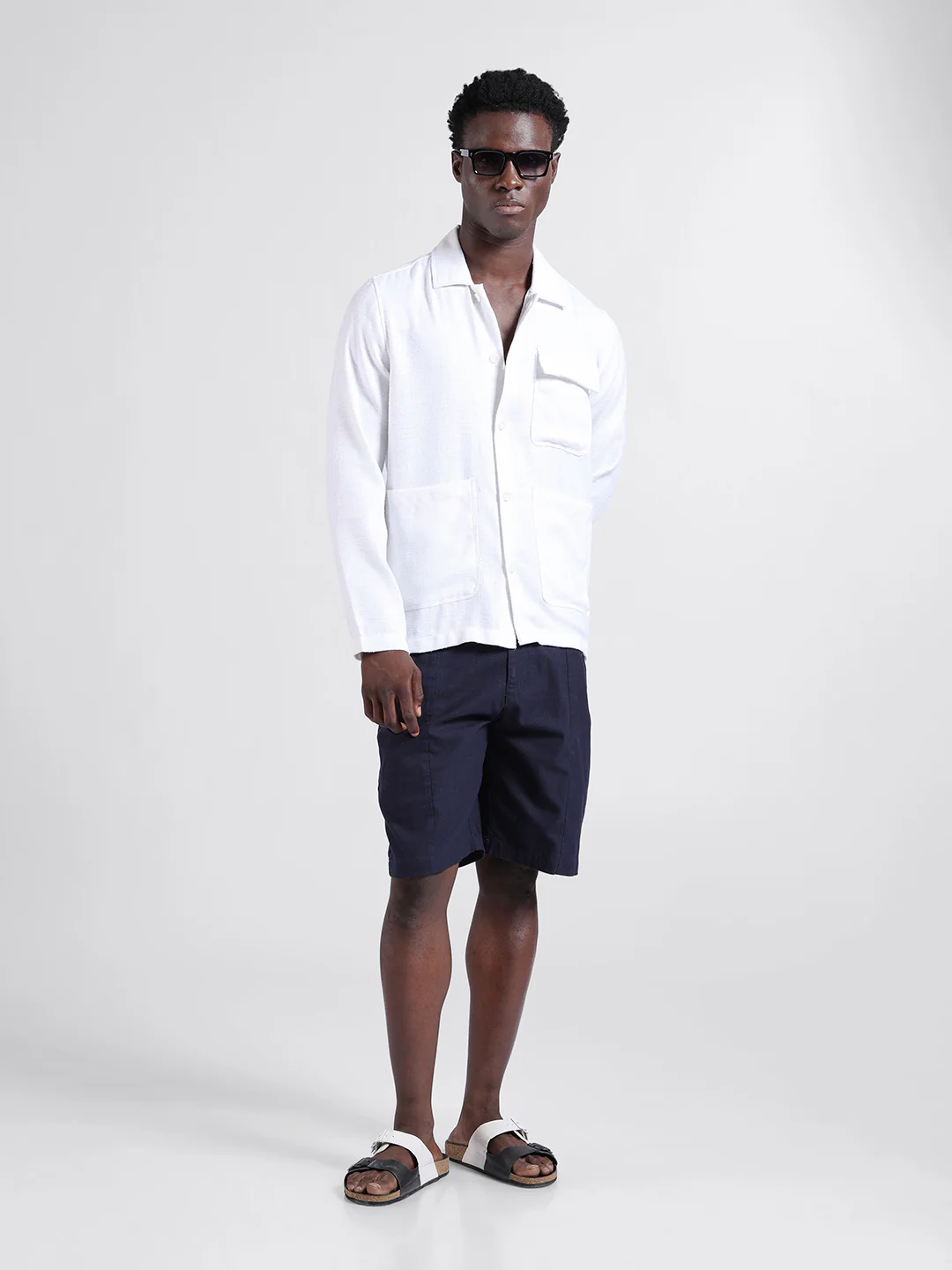 Men's White Regular Fit Textured Textured Shirt - Image 9