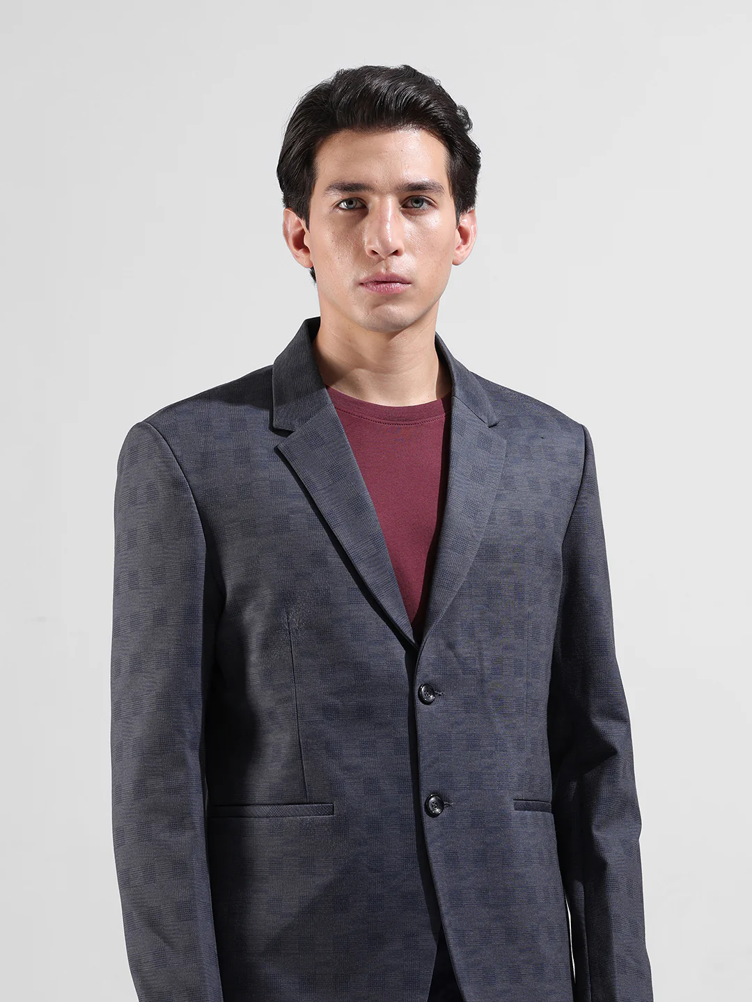 Men's Blue Regular Fit Checked Casual Blazer - Image 4