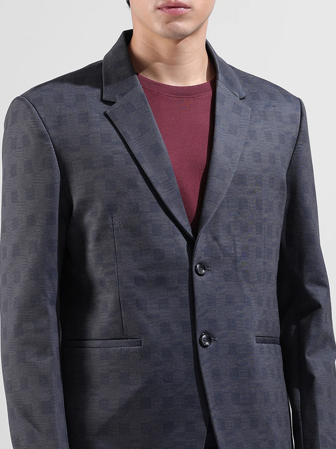 Men's Blue Regular Fit Checked Casual Blazer - Image 5