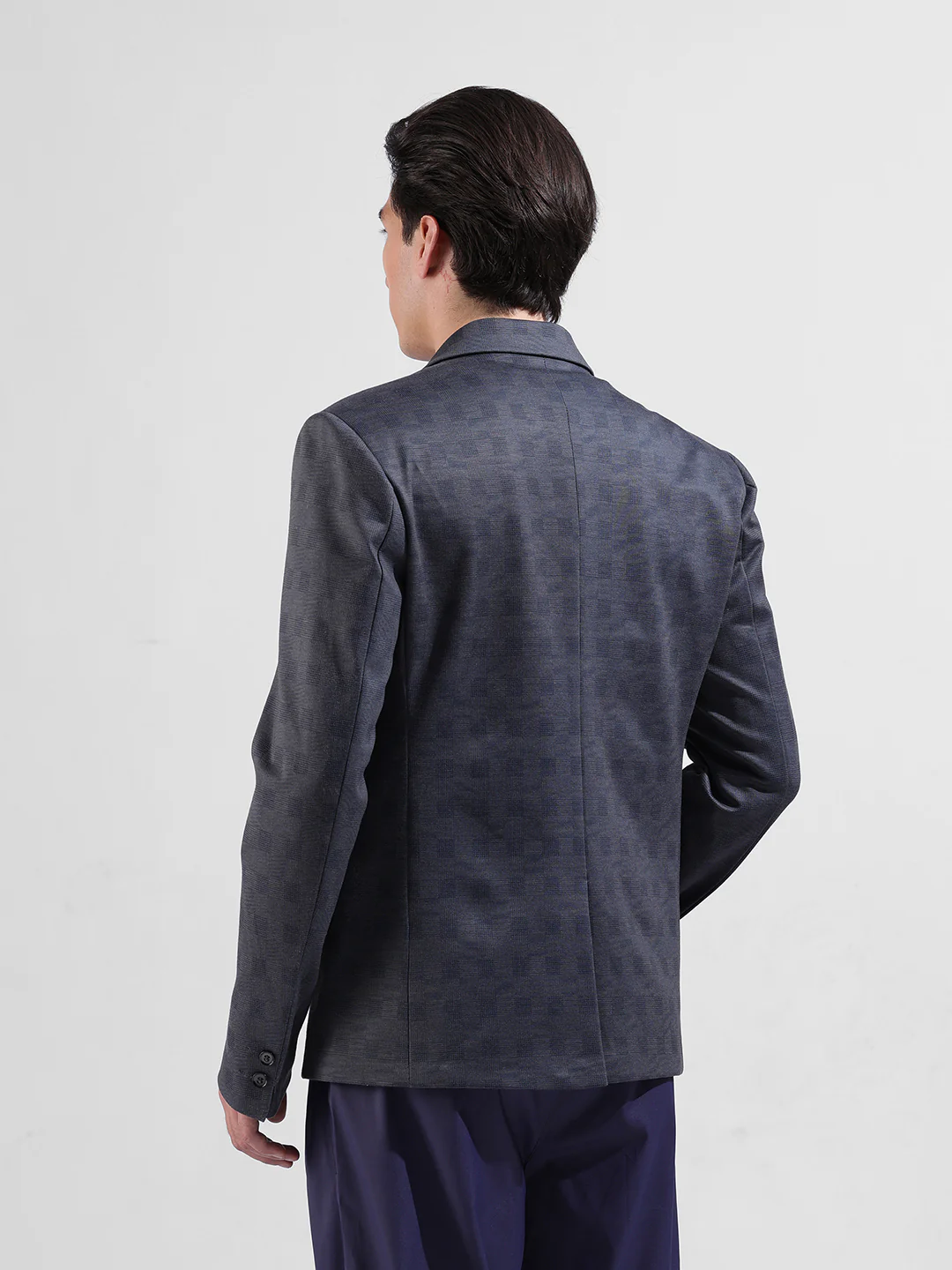 Men's Blue Regular Fit Checked Casual Blazer - Image 7