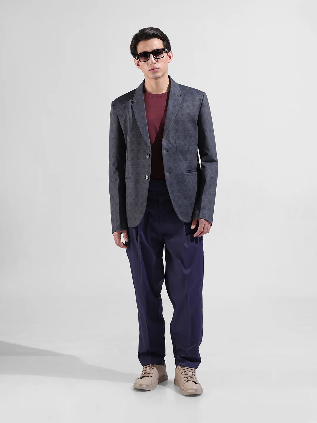 Men's Blue Regular Fit Checked Casual Blazer - Image 8