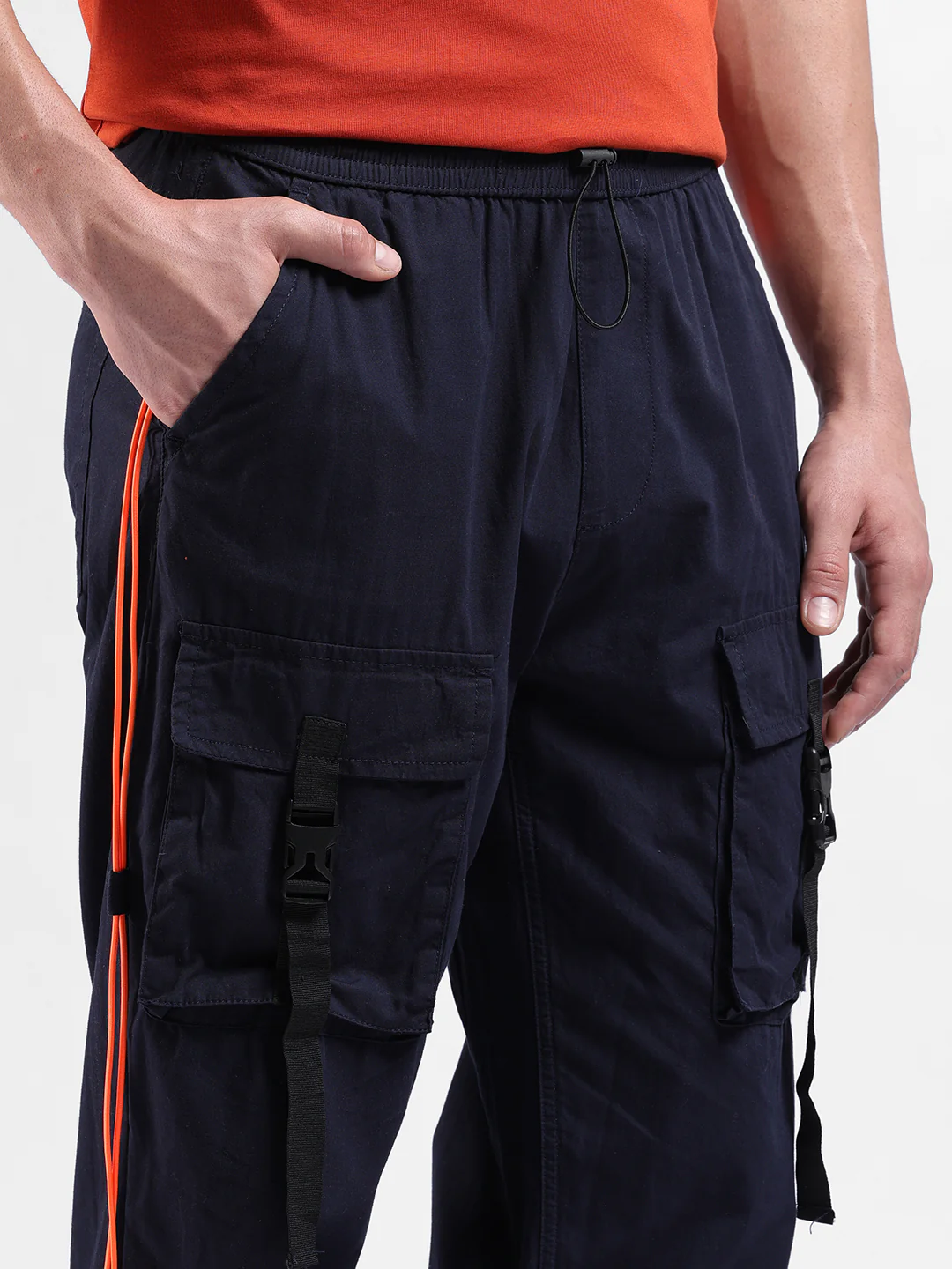 Men's Navy Relaxed Fit Solid Utility Jogger - Image 6