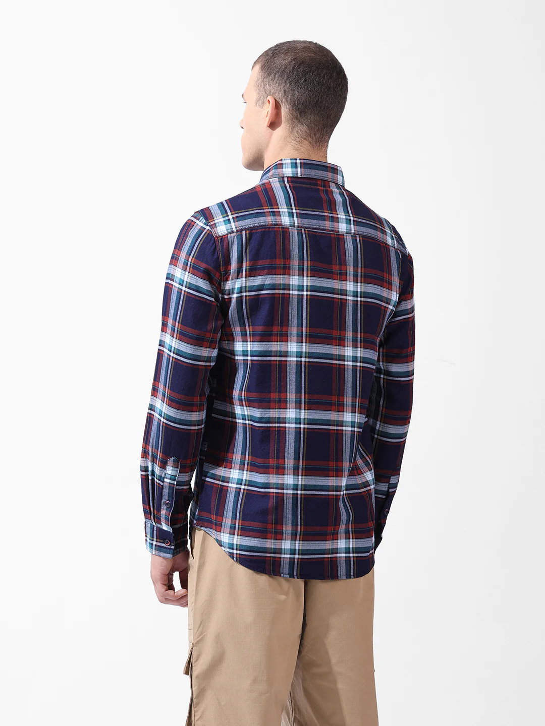 Men's Navy Blue Slim Fit Checked Casual Shirt - Image 4