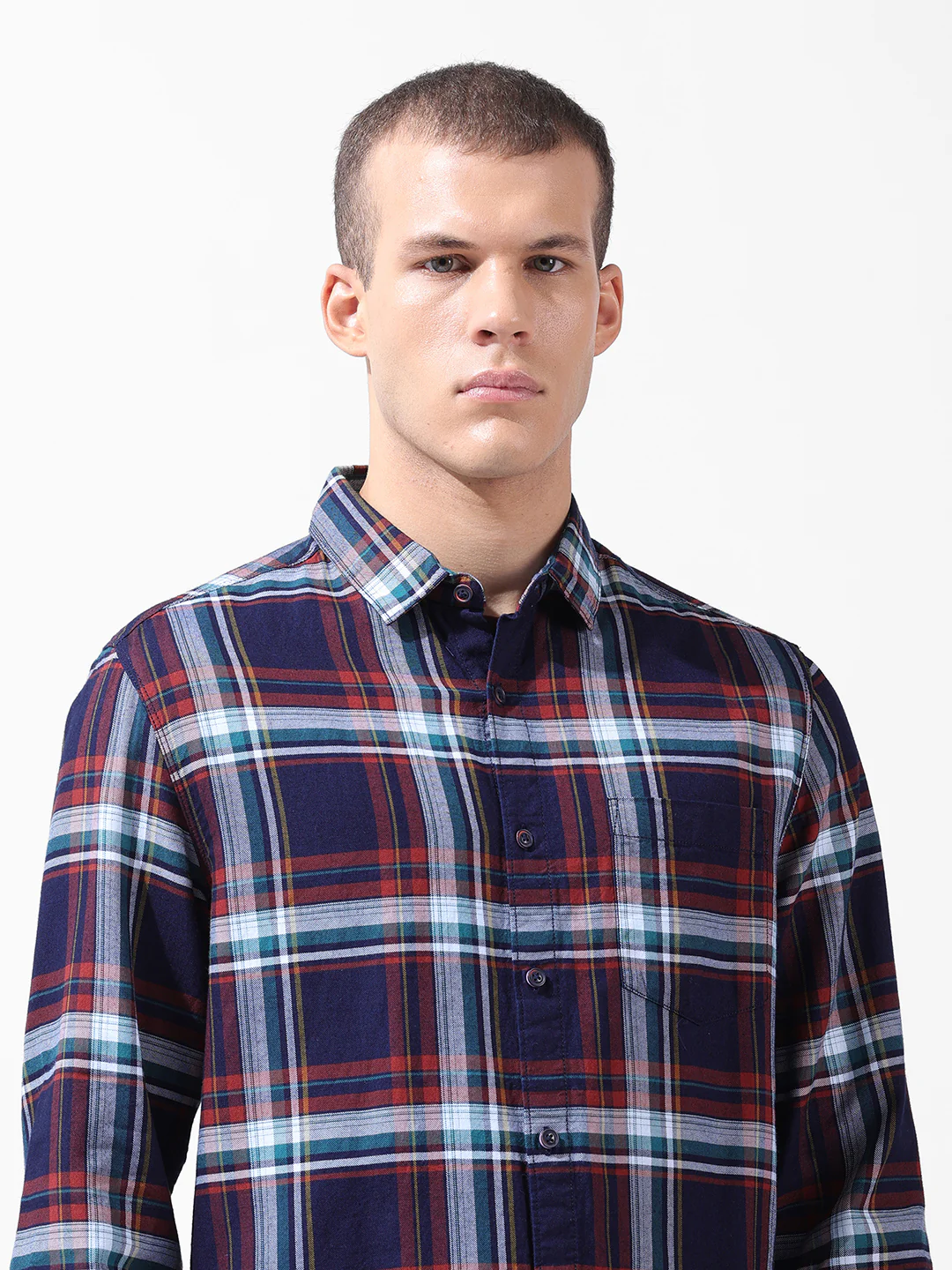 Men's Navy Blue Slim Fit Checked Casual Shirt - Image 5