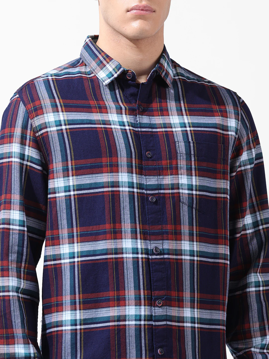 Men's Navy Blue Slim Fit Checked Casual Shirt - Image 6