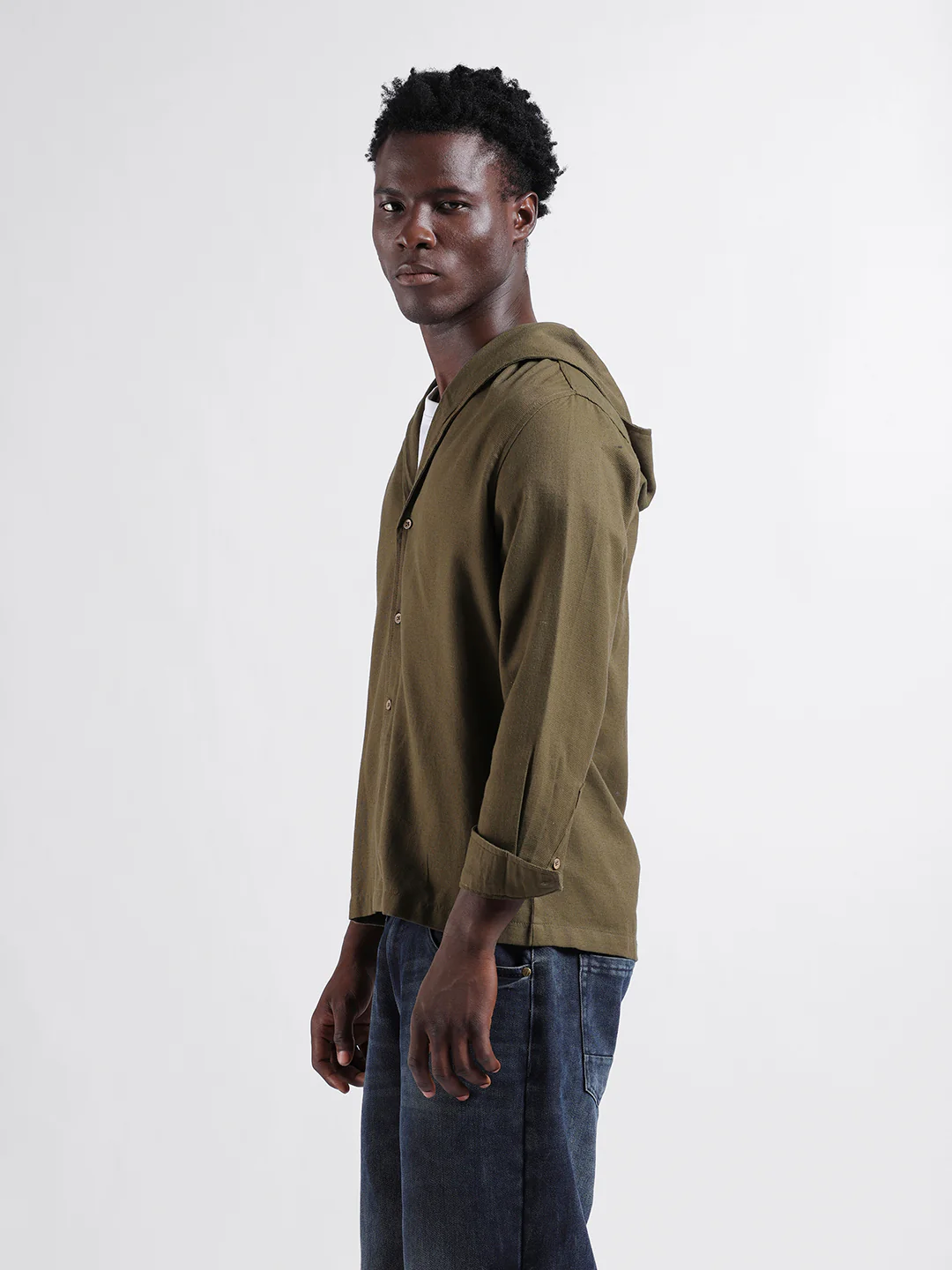 Men's Dark Olive Regular Fit Solid Bohemian Printed Shirt - Image 2