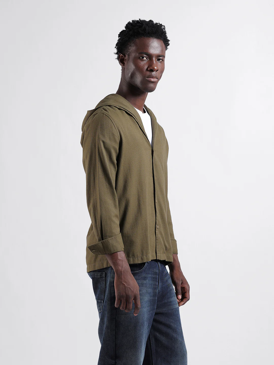 Men's Dark Olive Regular Fit Solid Bohemian Printed Shirt - Image 4
