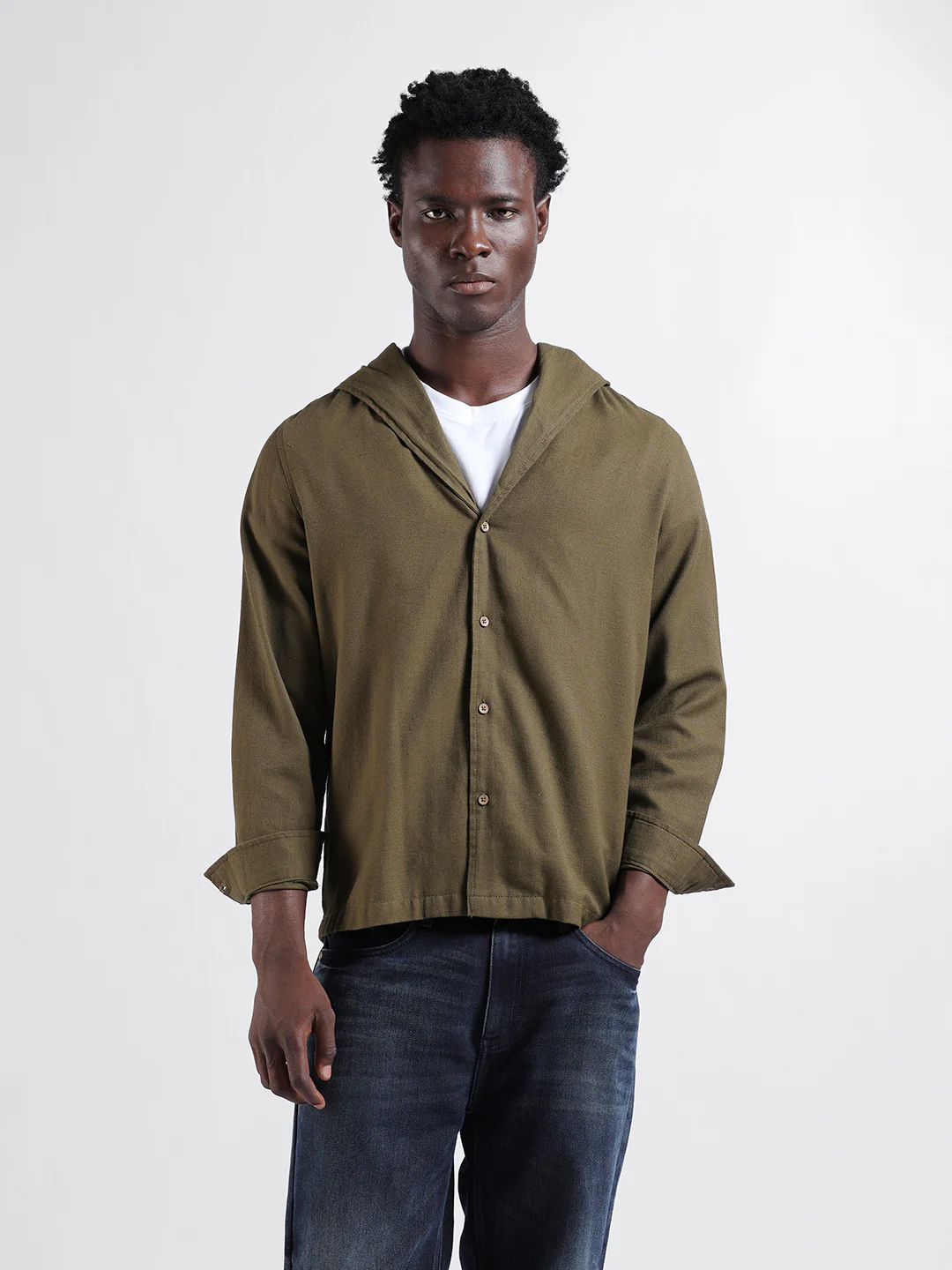 Men's Dark Olive Regular Fit Solid Bohemian Printed Shirt - Image 7