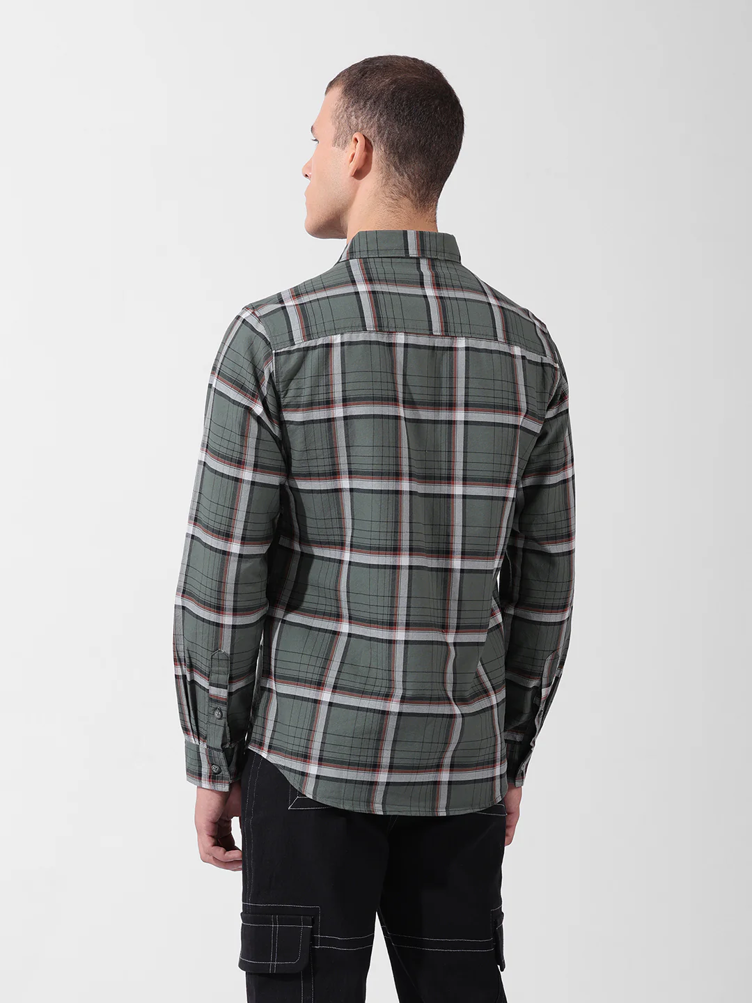 Men's Olive Slim Fit Checked Casual Shirt - Image 4