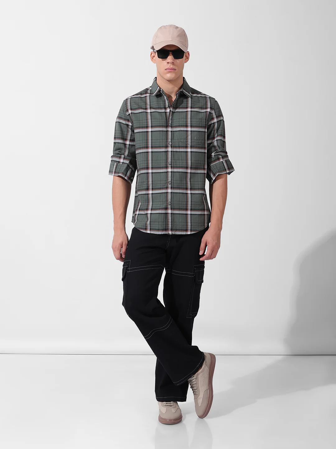 Men's Olive Slim Fit Checked Casual Shirt - Image 8