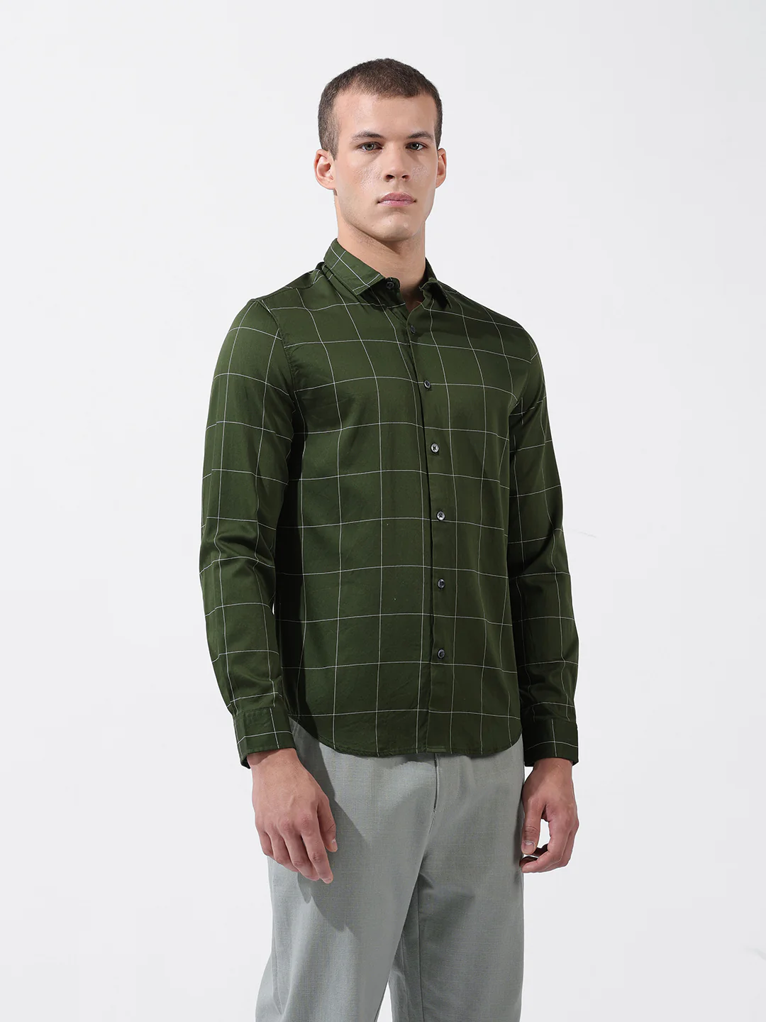 Men's Green Slim Fit Checked Casual Shirt - Image 2