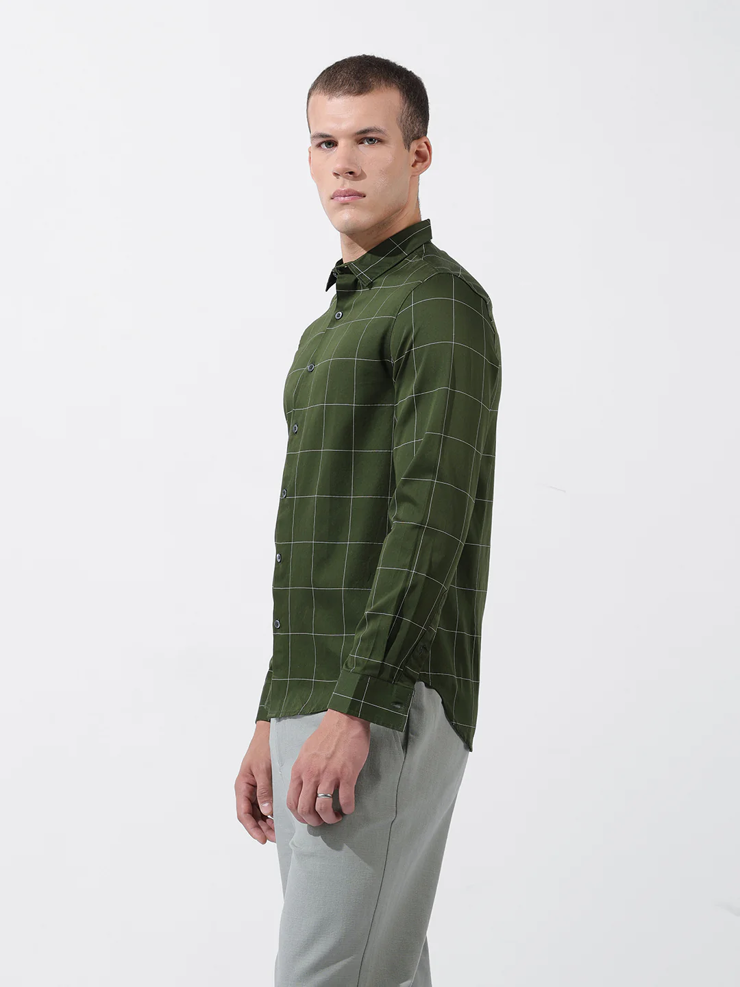 Men's Green Slim Fit Checked Casual Shirt - Image 3
