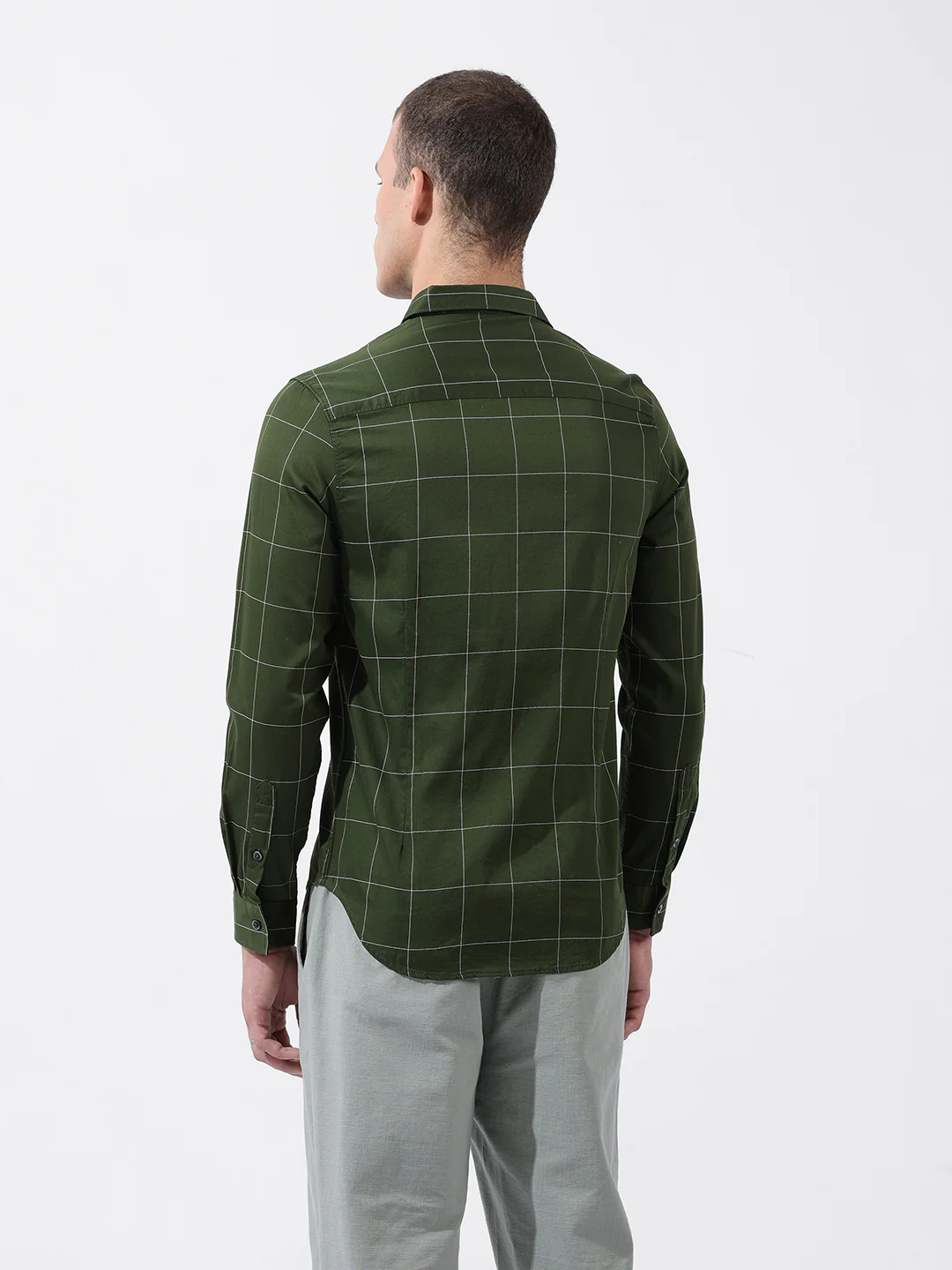 Men's Green Slim Fit Checked Casual Shirt - Image 4