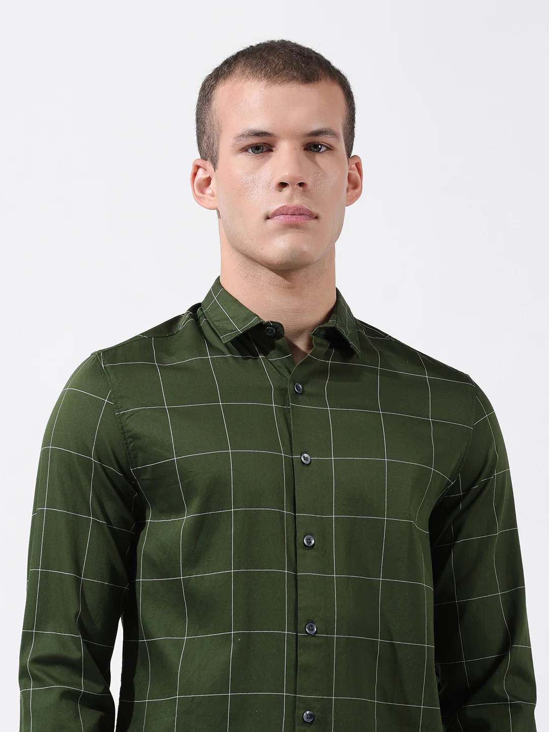 Men's Green Slim Fit Checked Casual Shirt - Image 5