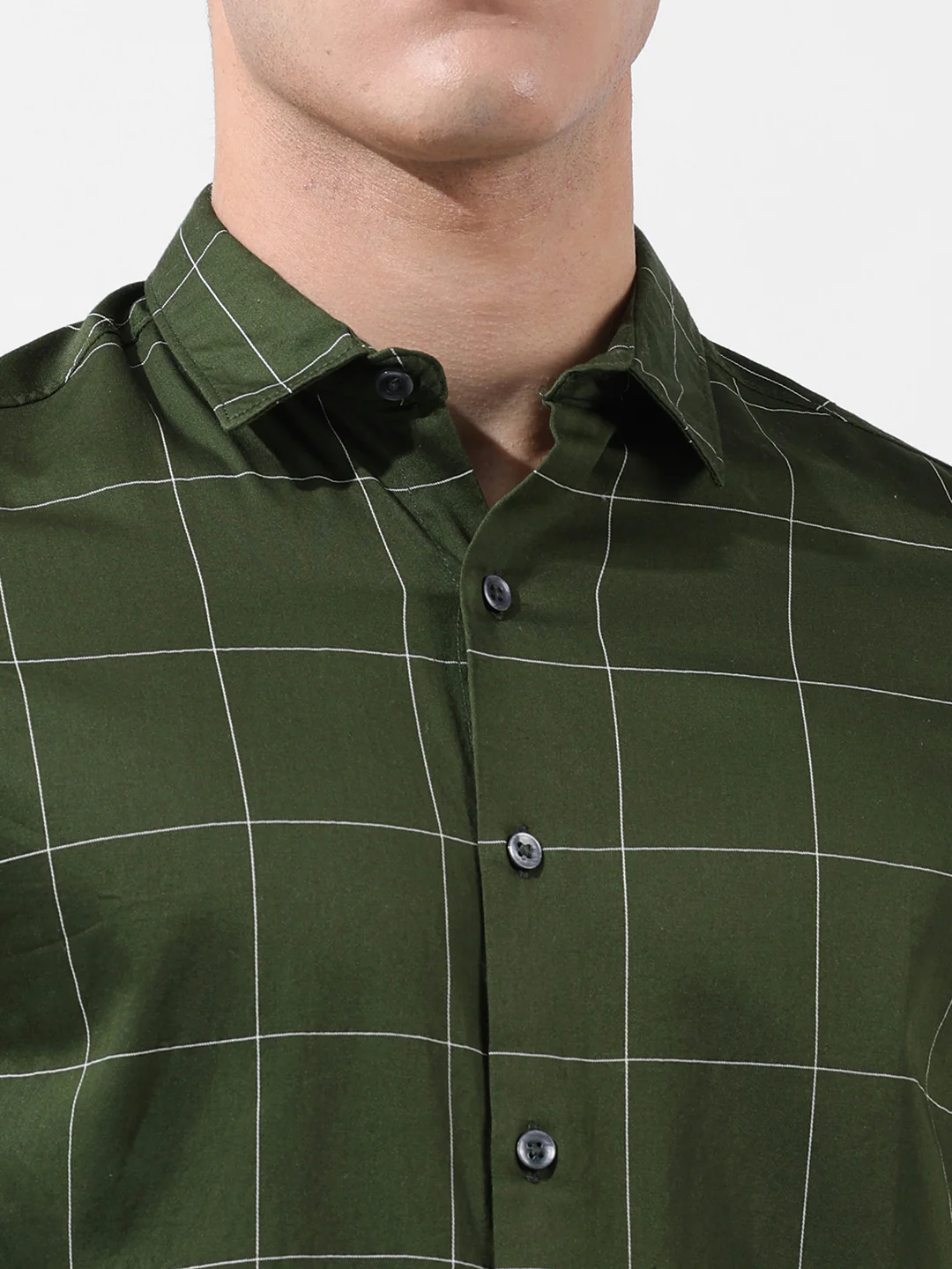Men's Green Slim Fit Checked Casual Shirt - Image 6