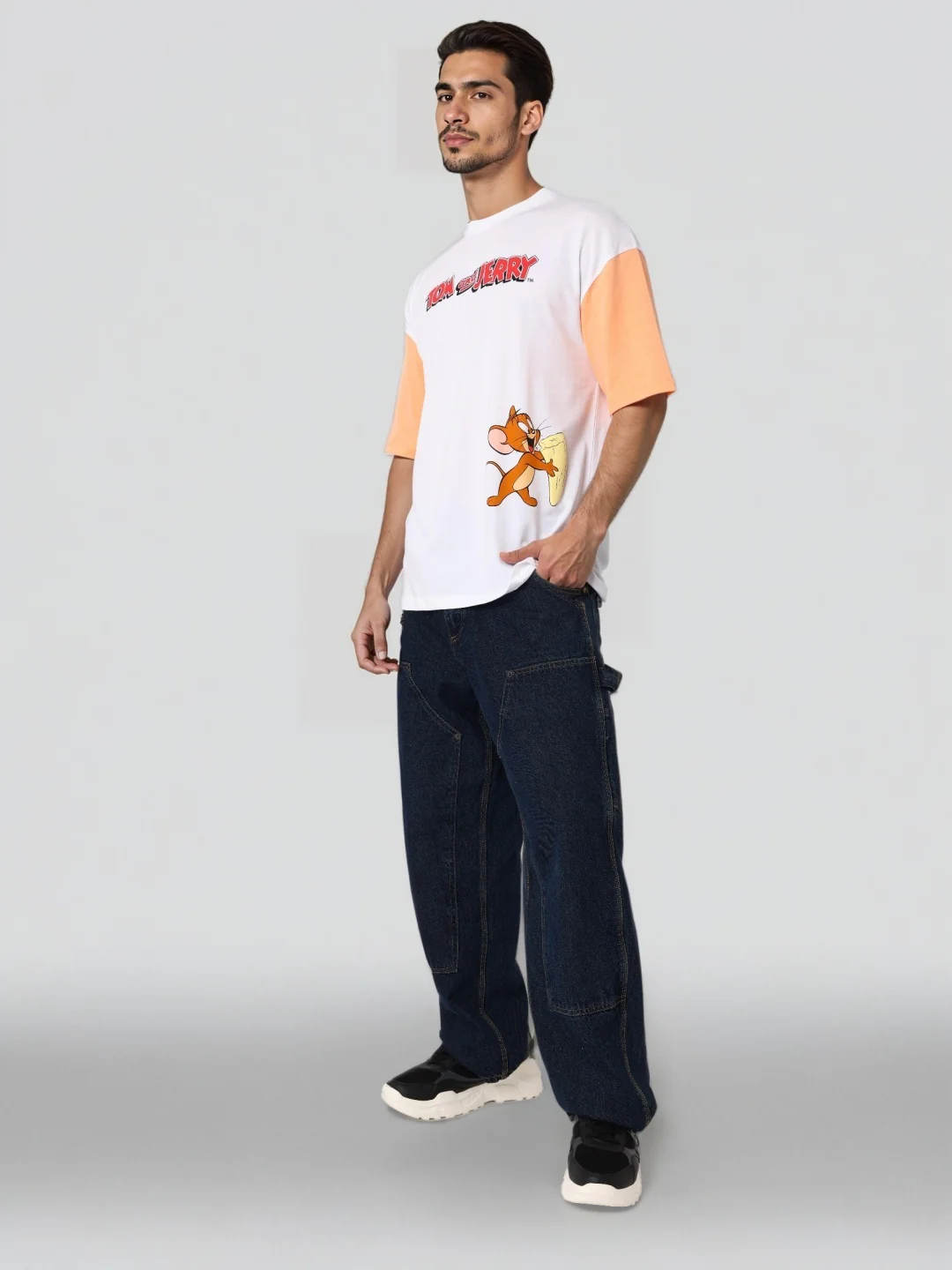Men's Orange Boxy Fit Character Tom & Jerry Printed Crew Neck T-Shirt - Image 10