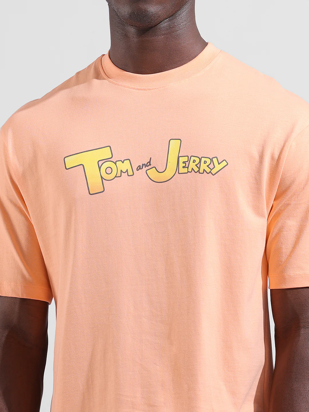 Men's Orange Boxy Fit Character Tom & Jerry Printed Crew Neck T-Shirt - Image 2