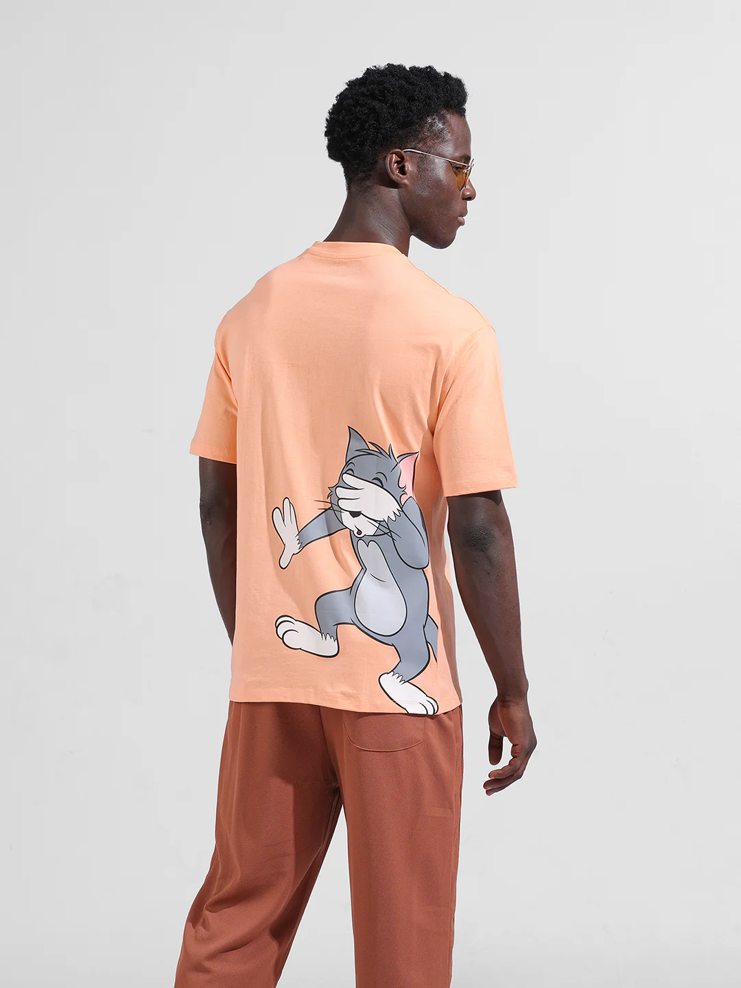 Men's Orange Boxy Fit Character Tom & Jerry Printed Crew Neck T-Shirt - Image 3