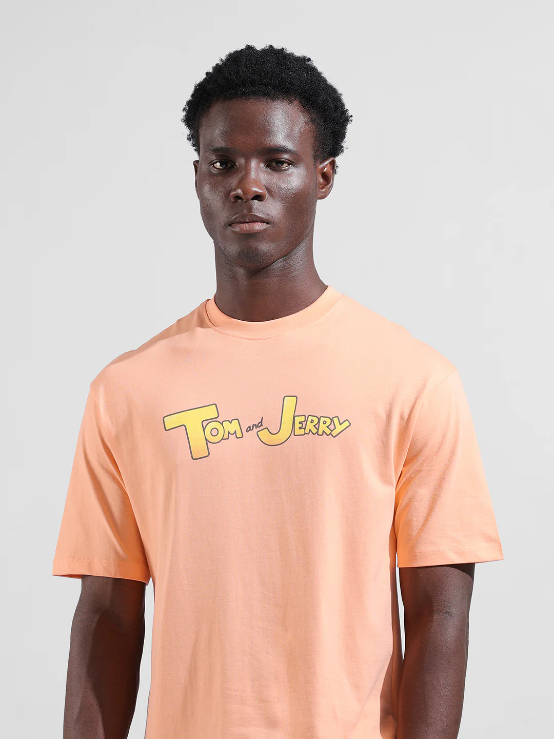Men's Orange Boxy Fit Character Tom & Jerry Printed Crew Neck T-Shirt - Image 4