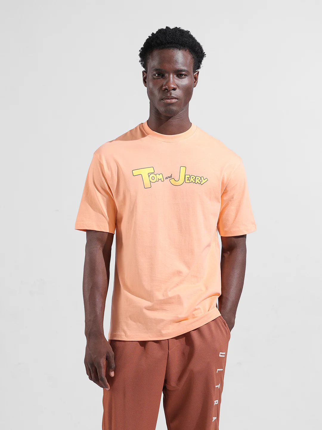 Men's Orange Boxy Fit Character Tom & Jerry Printed Crew Neck T-Shirt - Image 5