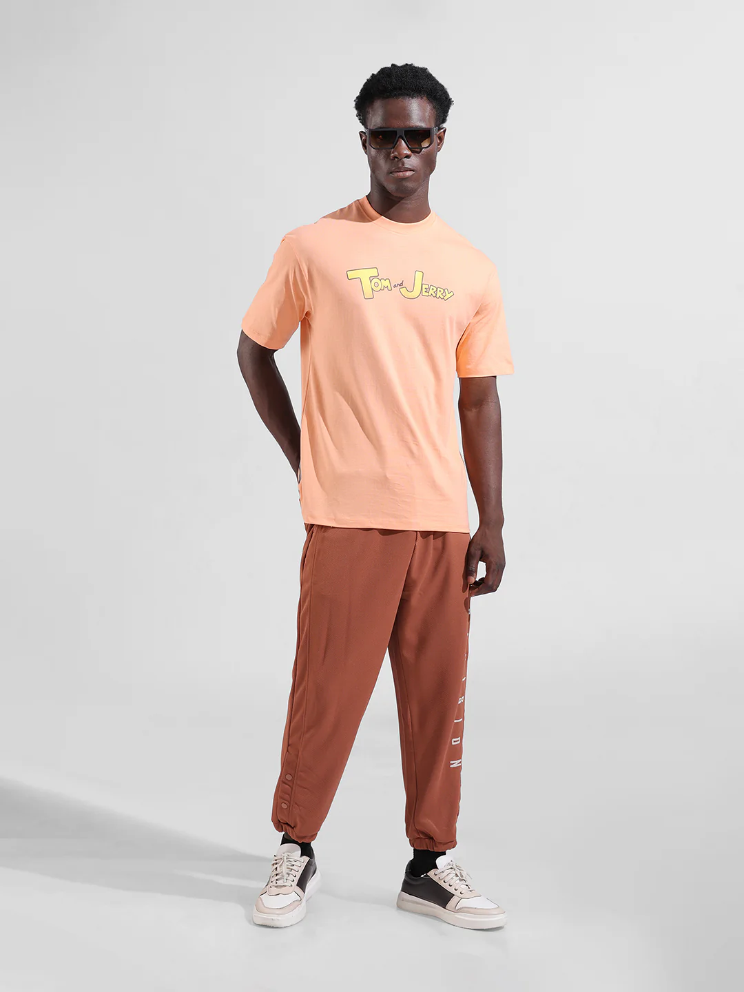 Men's Orange Boxy Fit Character Tom & Jerry Printed Crew Neck T-Shirt - Image 6