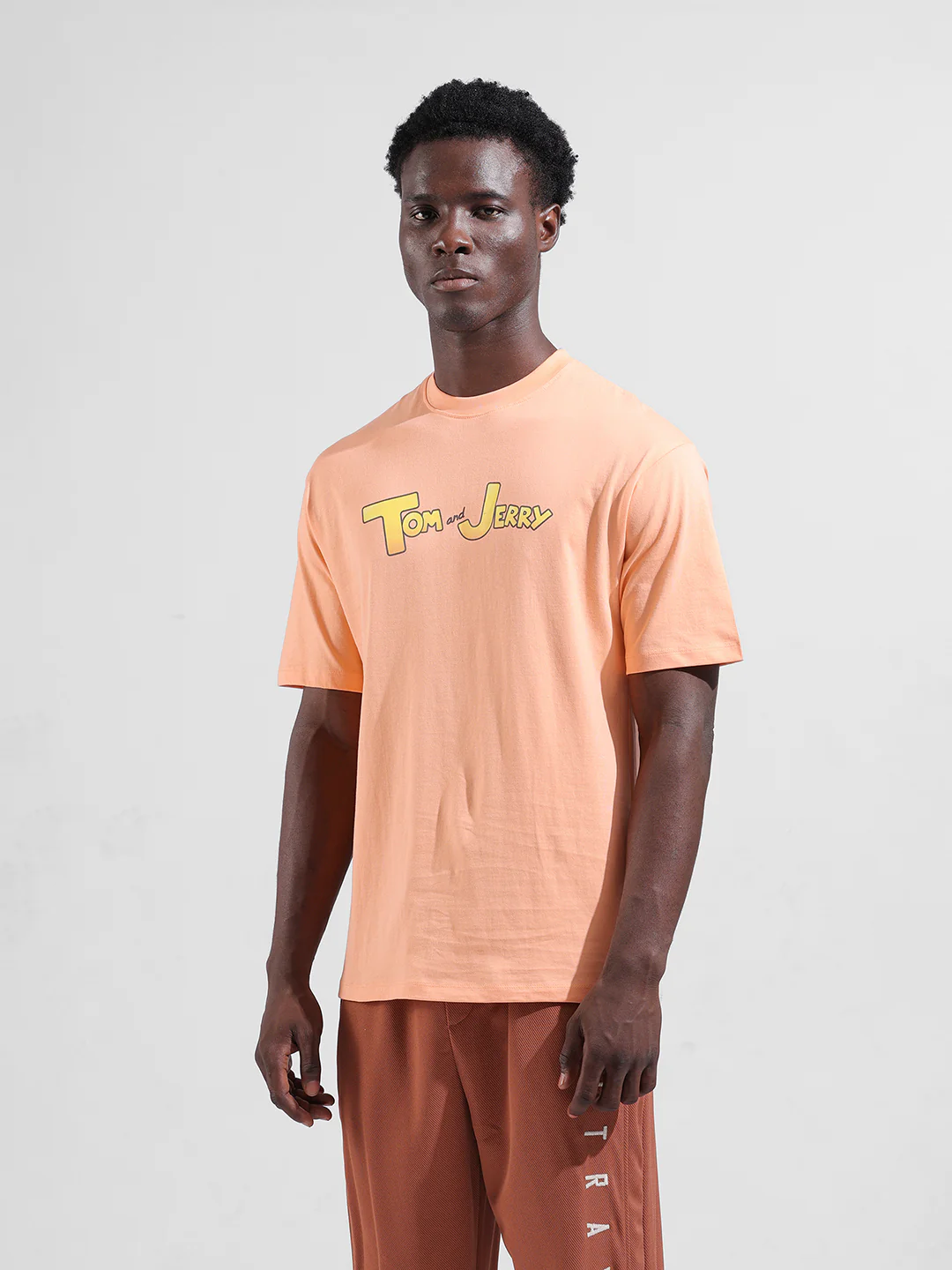 Men's Orange Boxy Fit Character Tom & Jerry Printed Crew Neck T-Shirt - Image 7