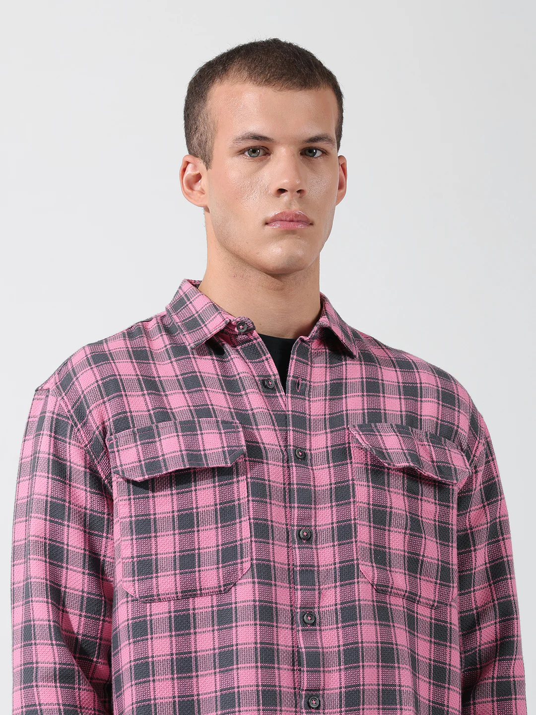 Men's Pink Relaxed Fit Checkered Casual Shirt - Image 5
