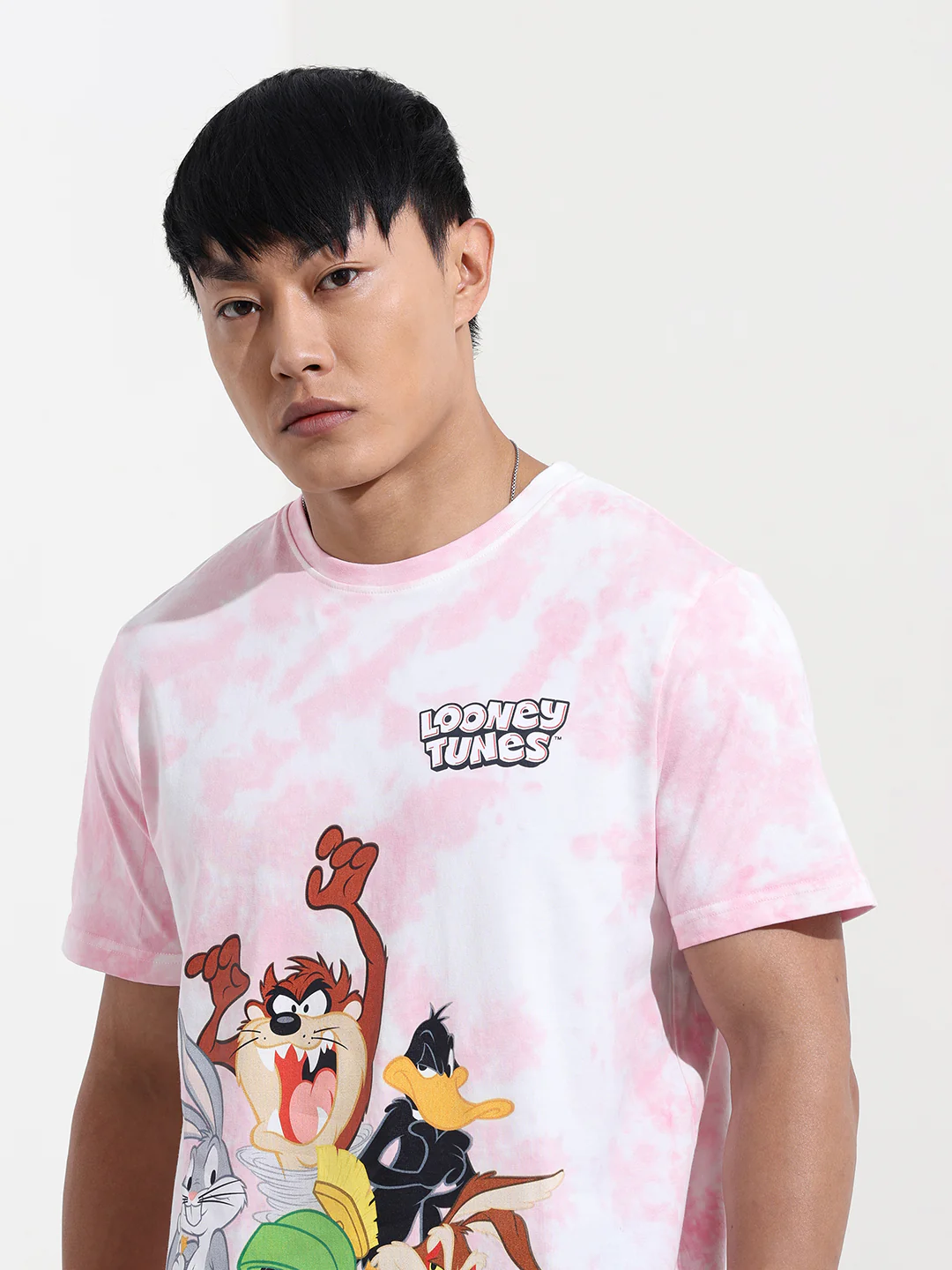 Men's Pink Slim Fit Printed Looney Tunes  Crew Neck T-Shirt - Image 3