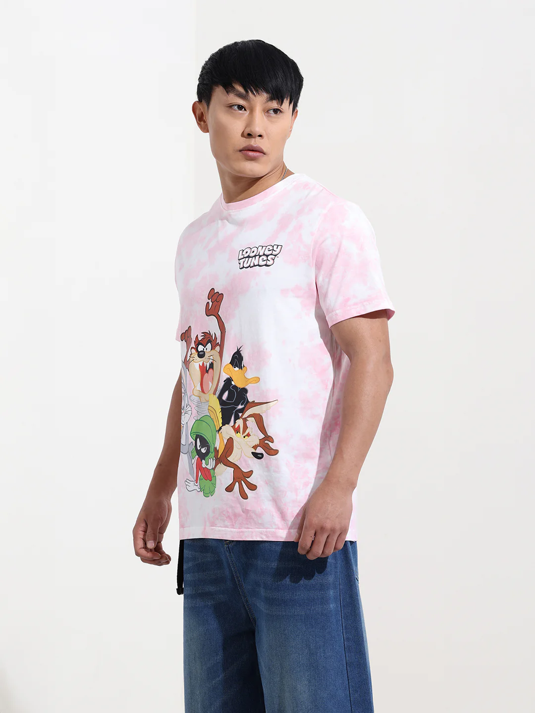 Men's Pink Slim Fit Printed Looney Tunes  Crew Neck T-Shirt - Image 4
