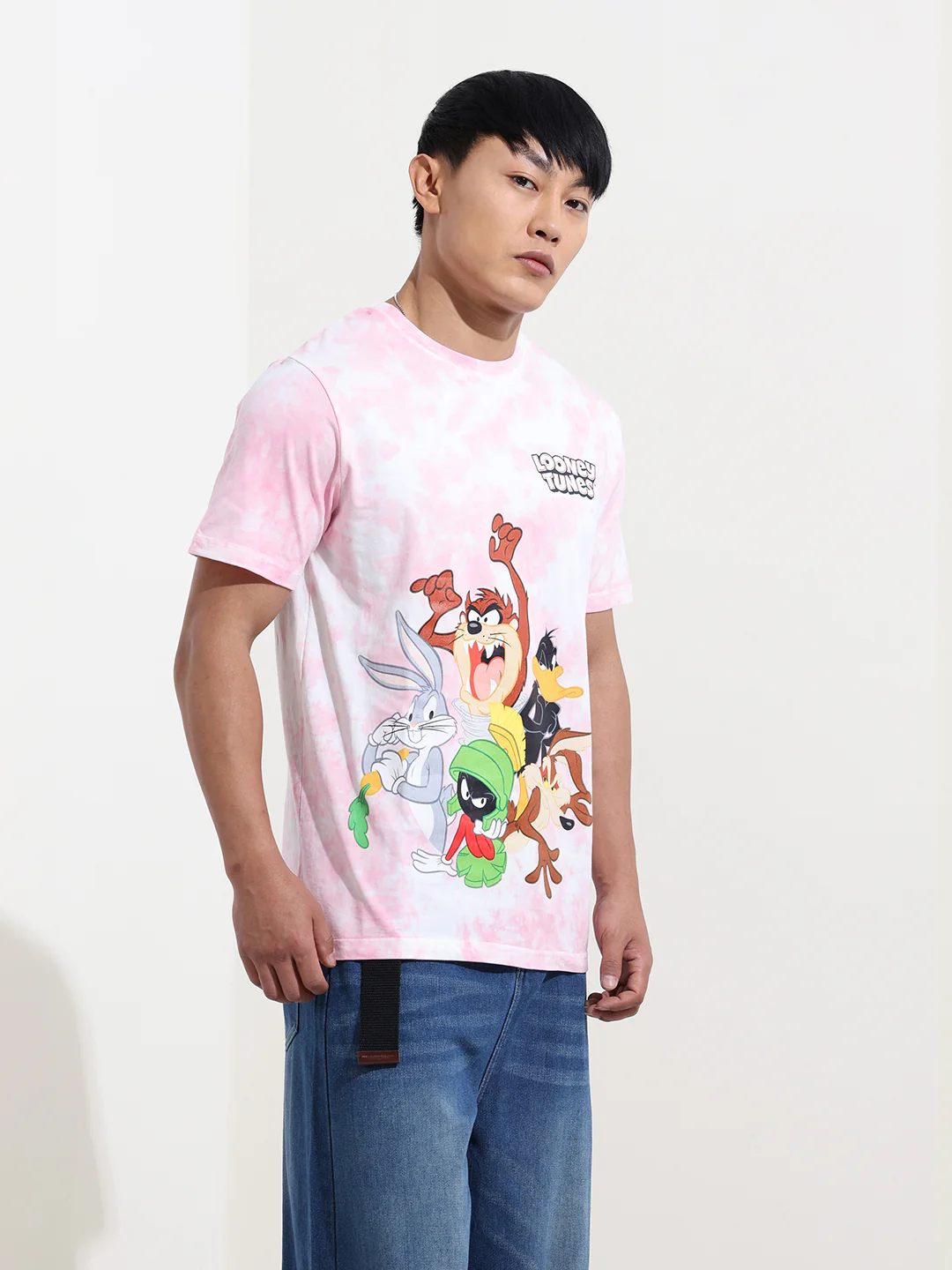 Men's Pink Slim Fit Printed Looney Tunes  Crew Neck T-Shirt - Image 5