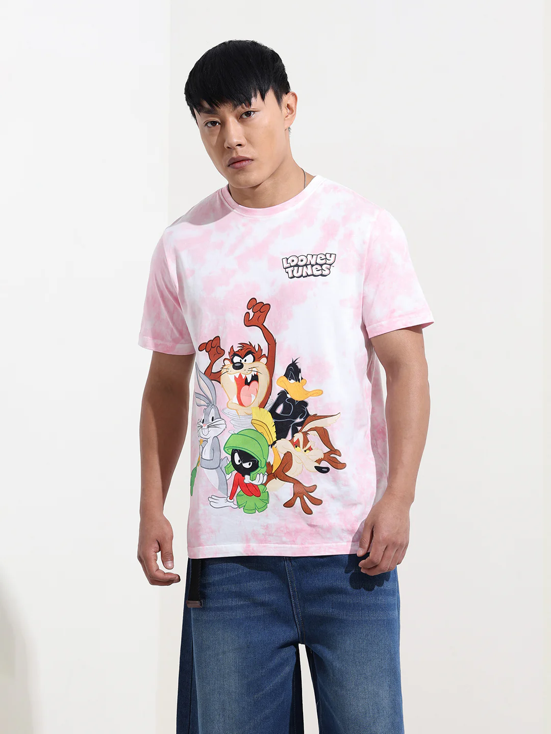 Men's Pink Slim Fit Printed Looney Tunes  Crew Neck T-Shirt - Image 6