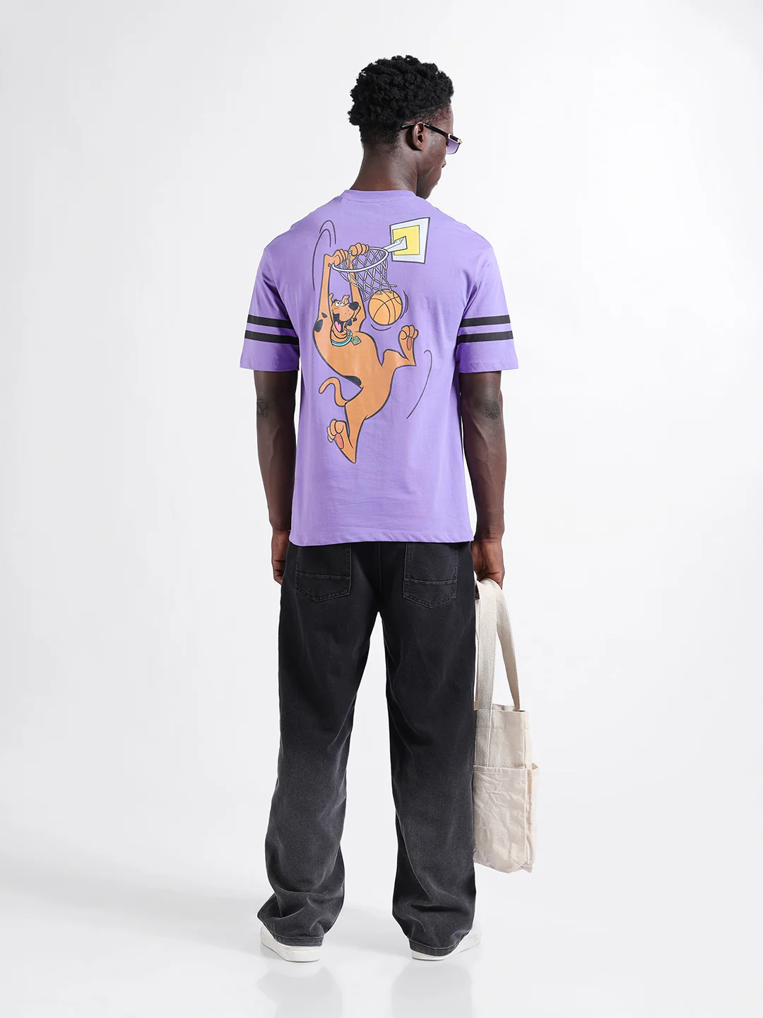 Men's Purple Boxy Fit Character Scooby-Doo Printed Crew Neck T-Shirt - Image 5