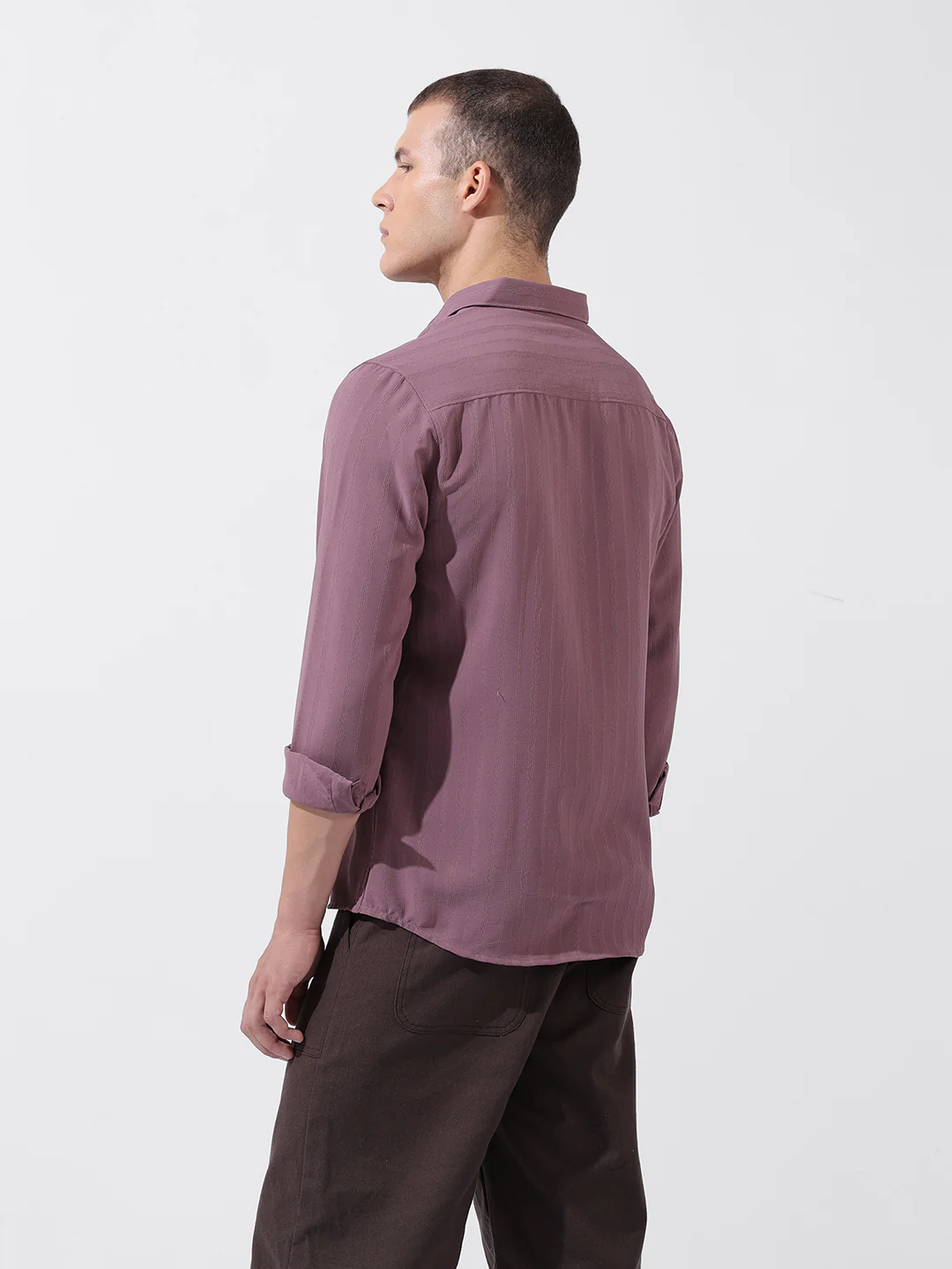 Men's Purple Regular Fit Textured Resort Wear Shirt - Image 5