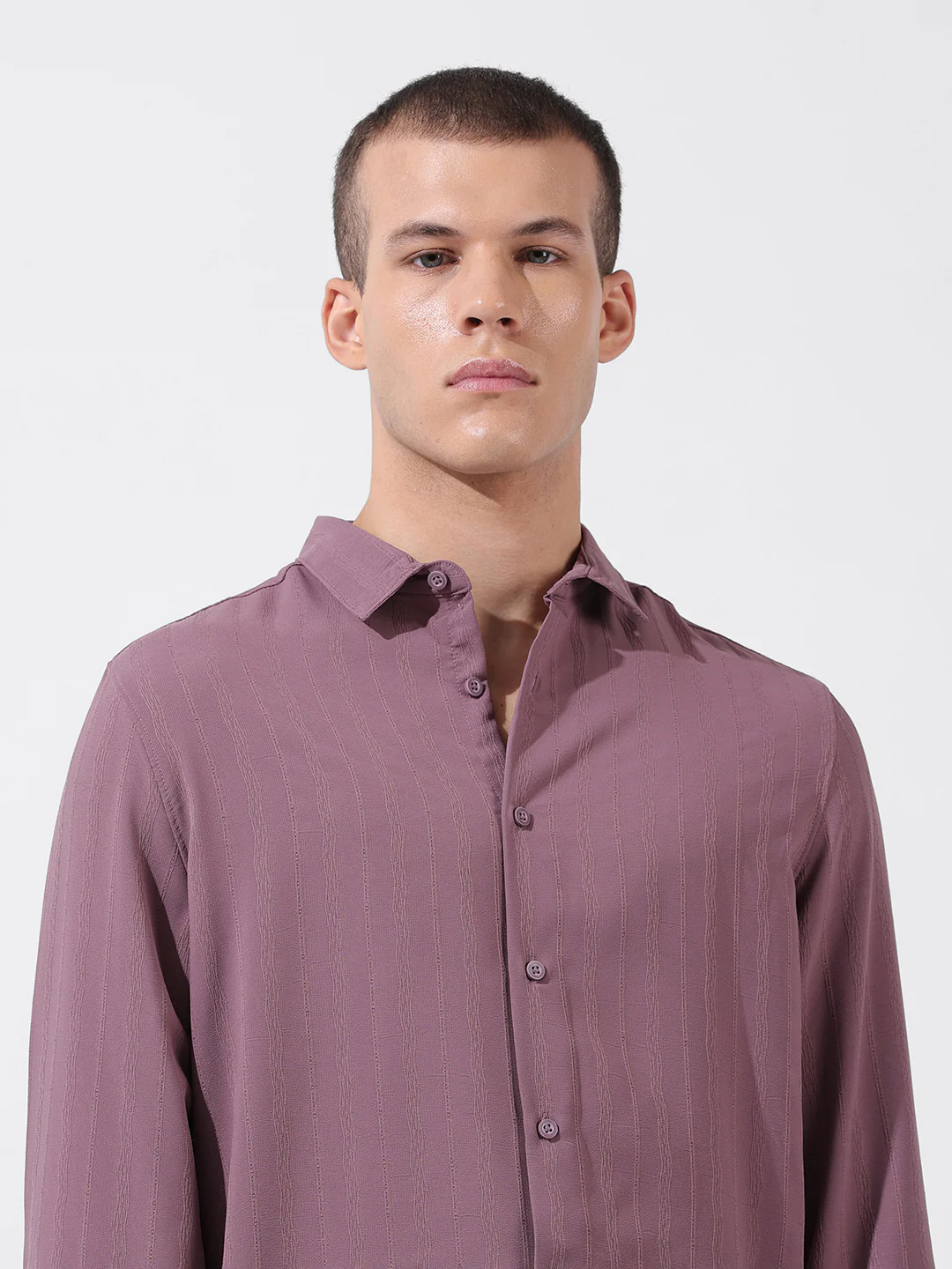 Men's Purple Regular Fit Textured Resort Wear Shirt - Image 6