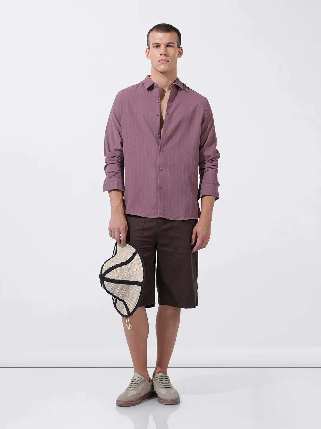 Men's Purple Regular Fit Textured Resort Wear Shirt - Image 7