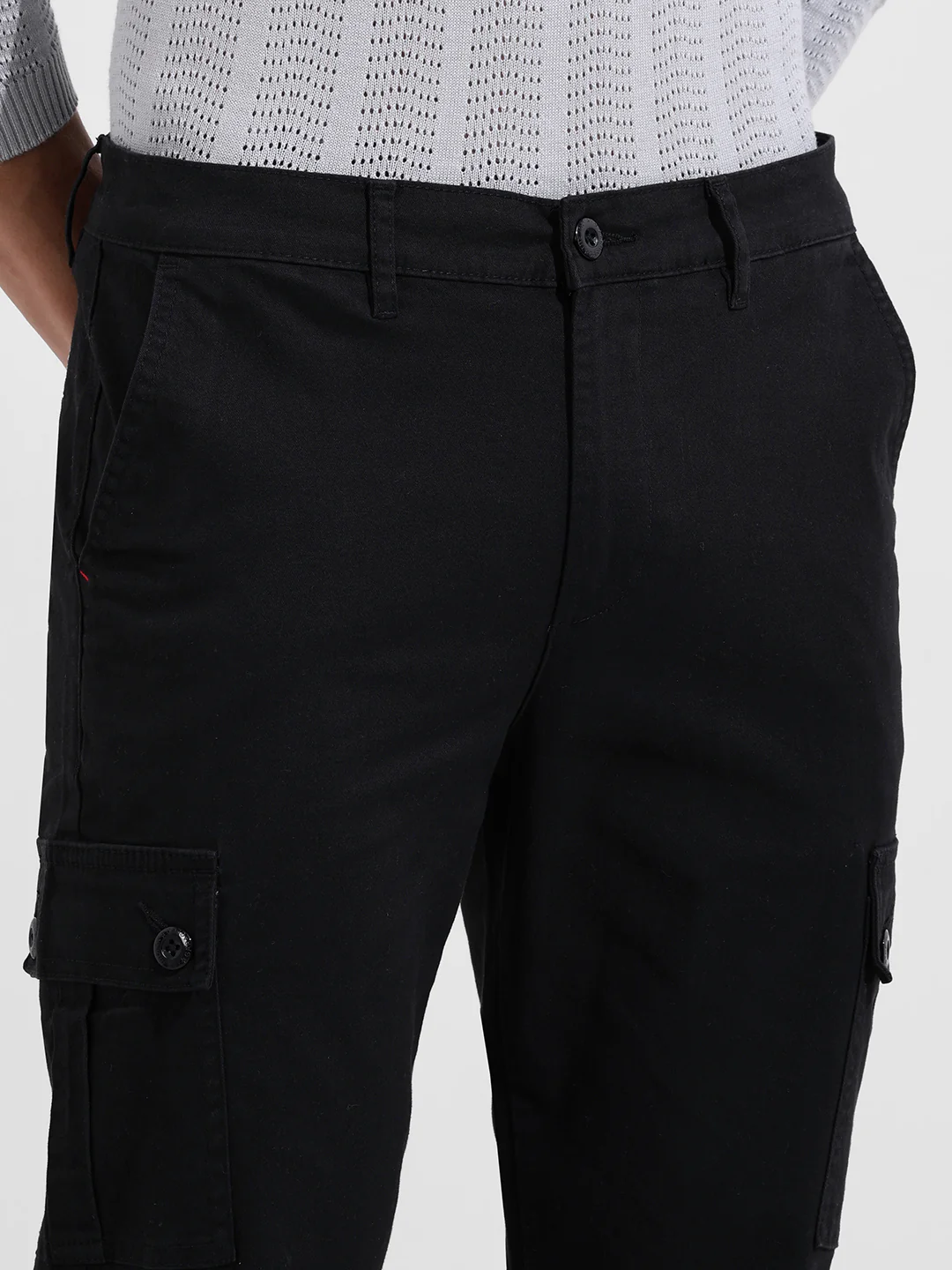 Men's Black Regular Fit Solid Utility Cargo - Image 5