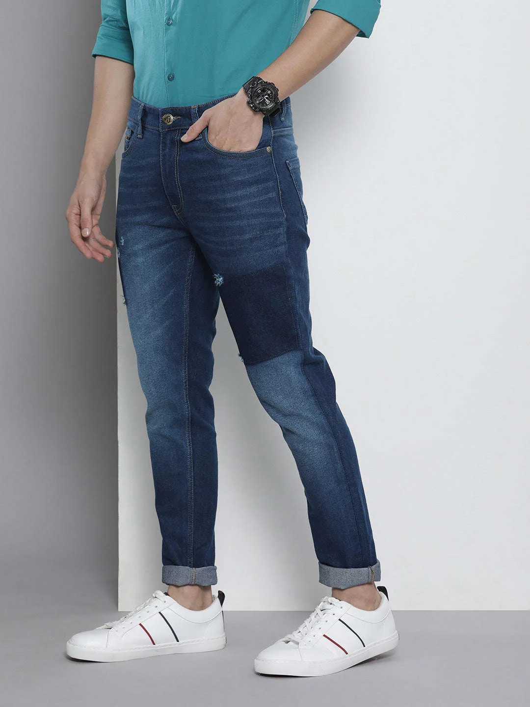 Men's Dark Blue Slim Fit Solid Street Wear Jeans - Image 2