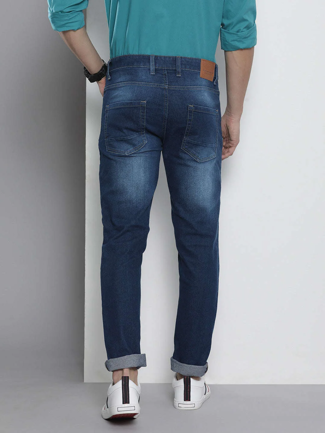 Men's Dark Blue Slim Fit Solid Street Wear Jeans - Image 3