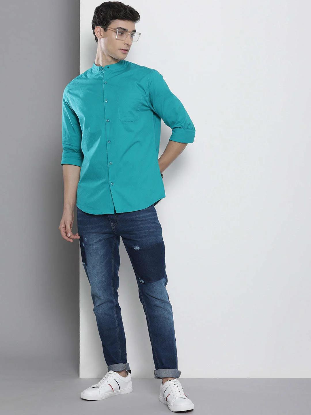 Men's Dark Blue Slim Fit Solid Street Wear Jeans - Image 4