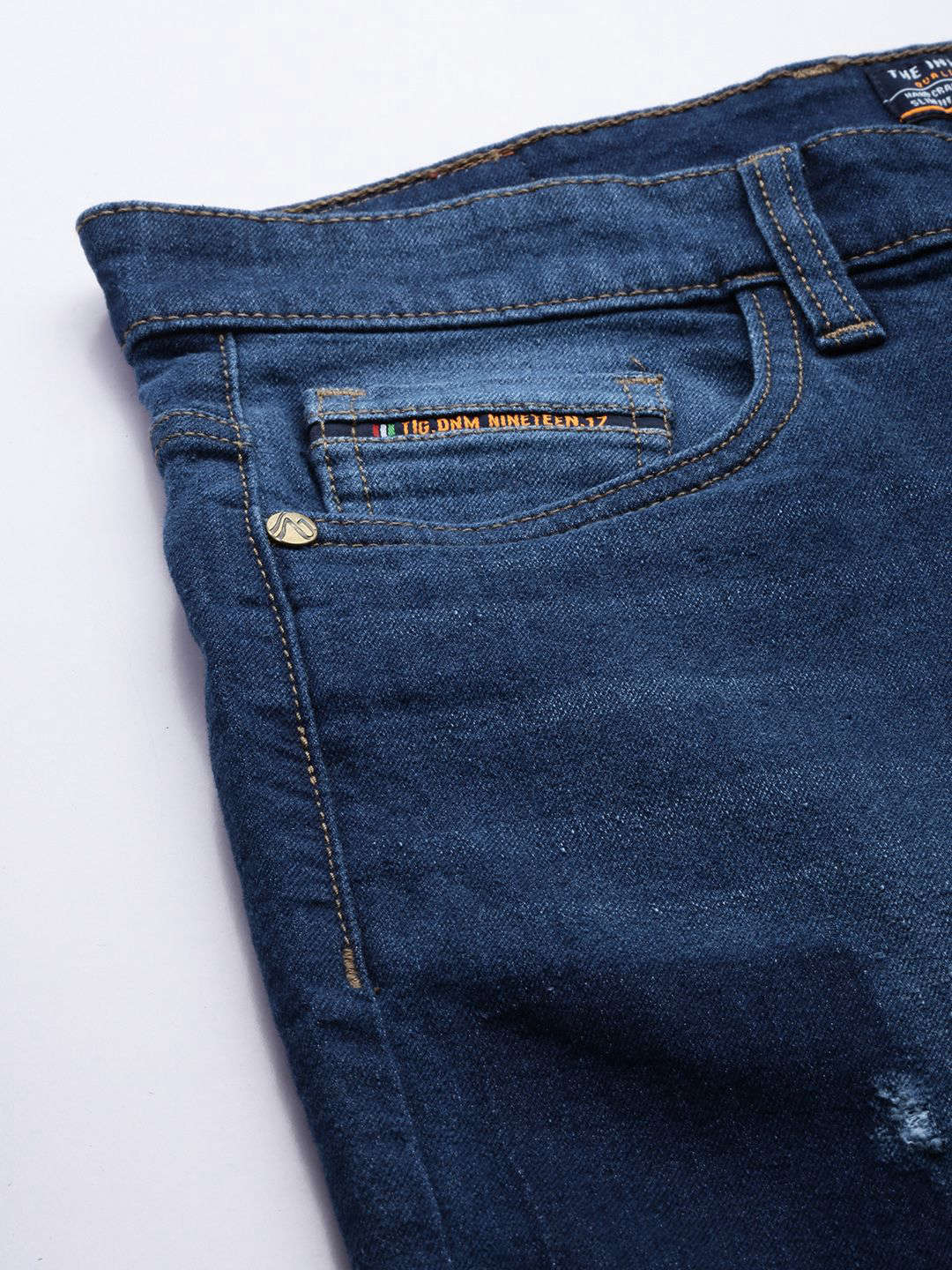 Men's Dark Blue Slim Fit Solid Street Wear Jeans - Image 6